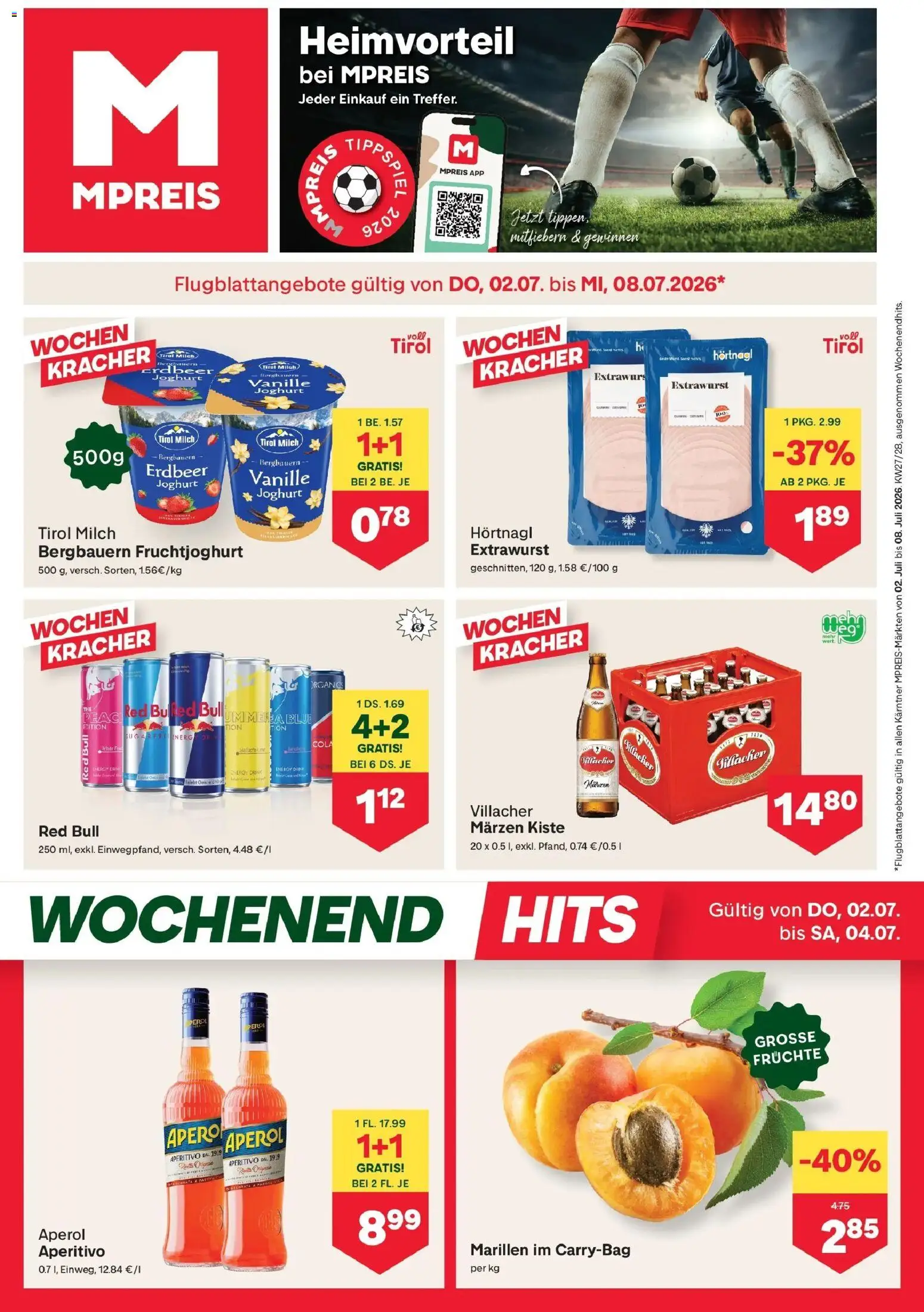 Vorschau der Angebote: MPREIS MPREIS Velden gültig ab 02.07.2026 - Aperol, Milch, Joghurt, Vanille