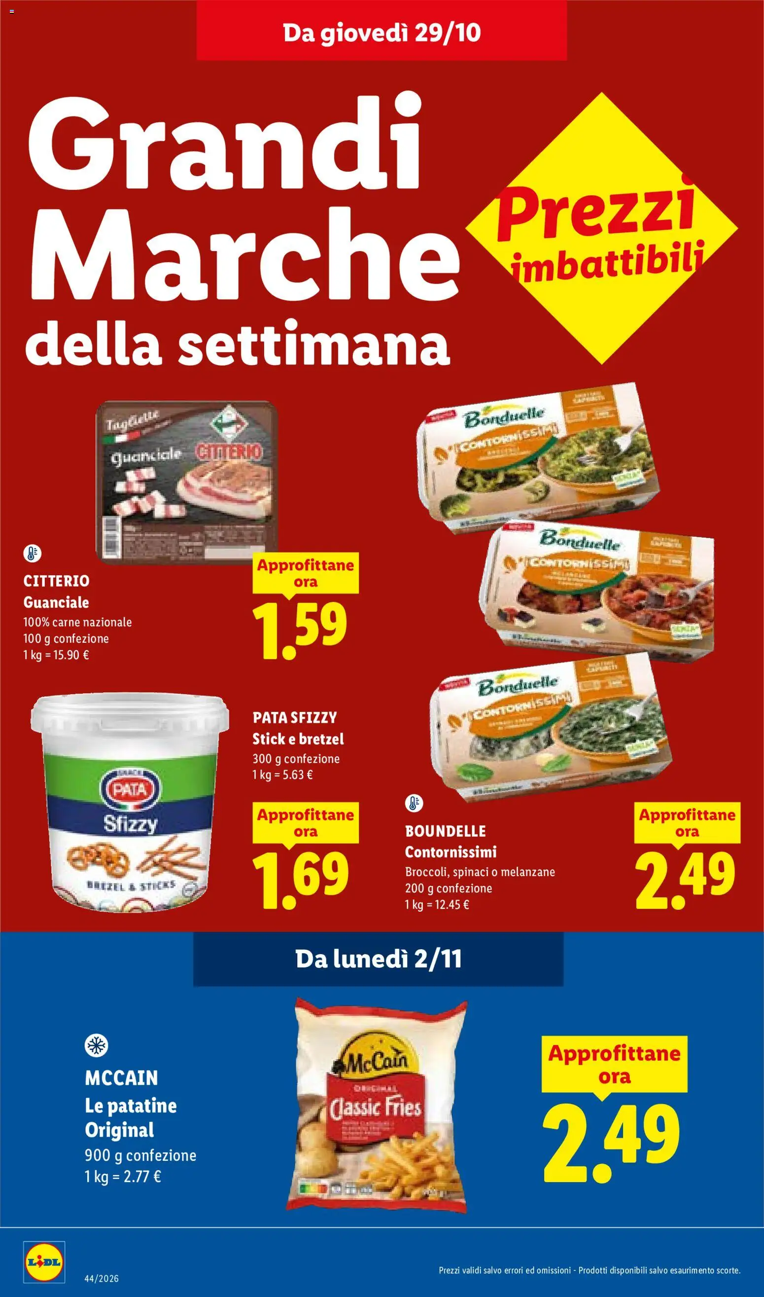 Anteprima dell'opuscolo Lidl volantino Sicilia dal negozio Lidl valido da 29/10/2026 - Carne, Guanciale, Melanzane, Patatine, Pancetta, Spinaci, Bretzel