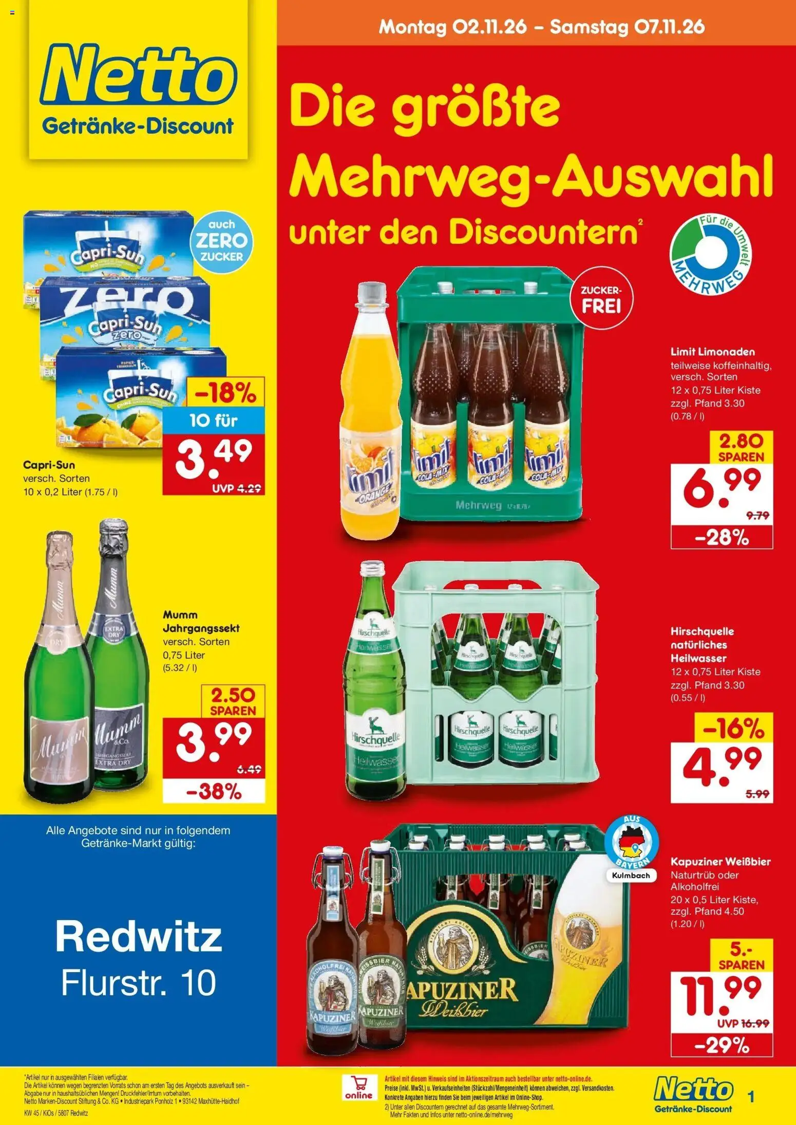 Vorschau von dem Prospekt des Geschäftes Netto Marken-Discount, gültig ab dem 02.11.2026 - Zucker, Capri sun, Weißbier