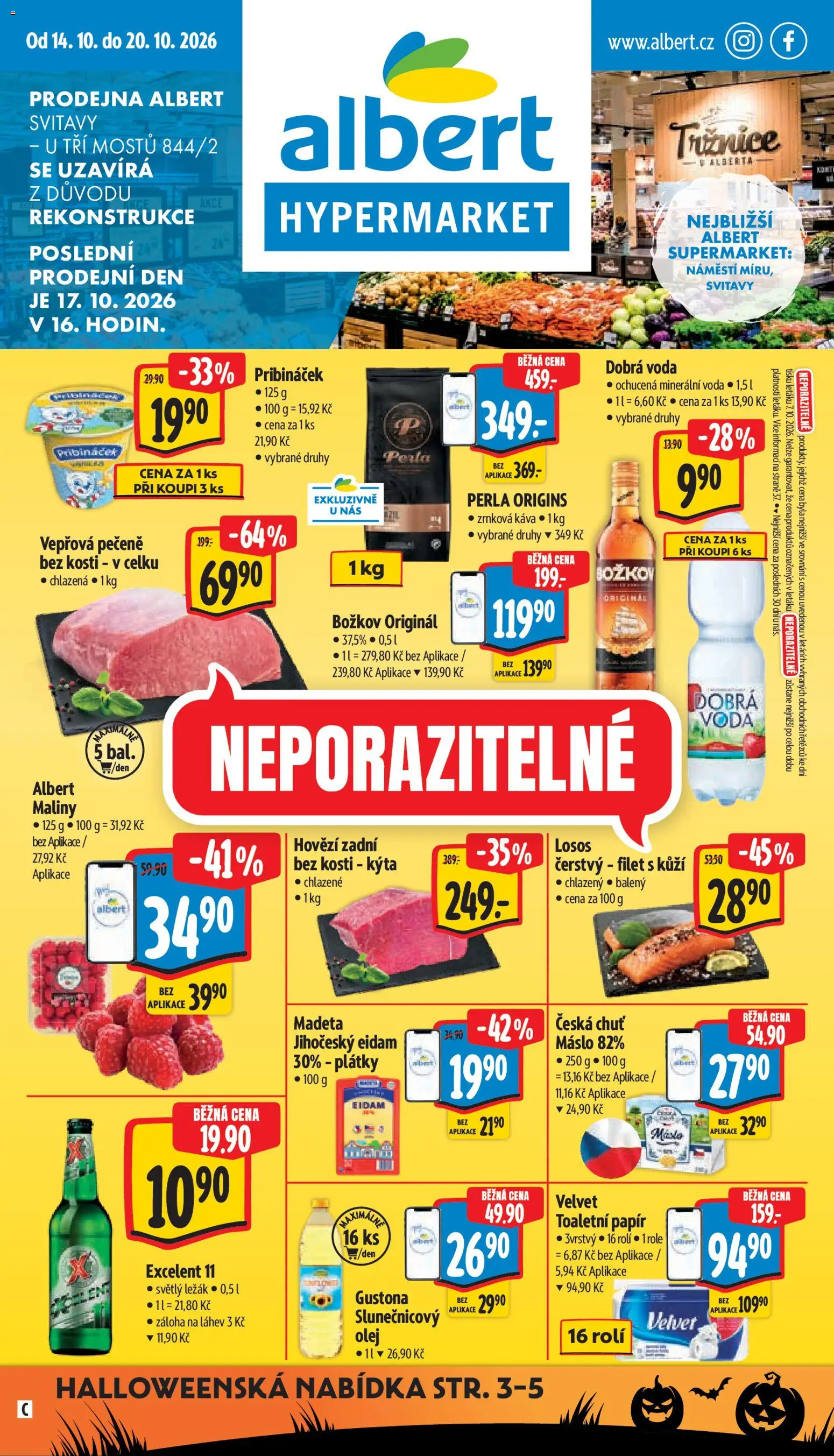Náhled nabídky: Albert Albert leták - Hypermarket - Svitavy platný od 14.10.2026 - Máslo, Vepřová pečeně, Toaletní papír, Pribináček, Kýta, Láhev, Eidam, Excelent 11