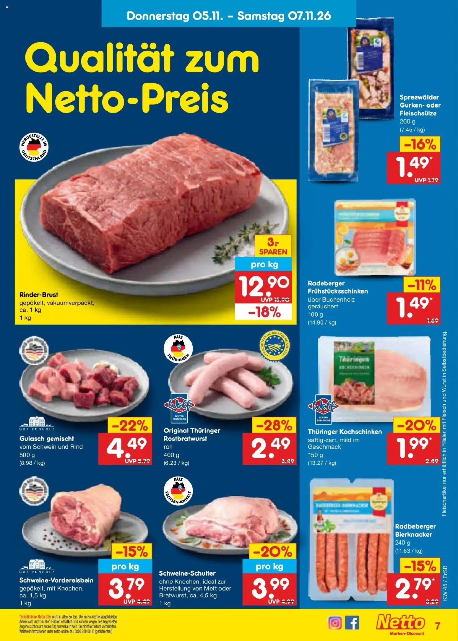 Vorschau von dem Prospekt des Geschäftes Netto Marken-Discount, gültig ab dem 02.11.2026 - Wurst, Gulasch, Fleisch, Gurken