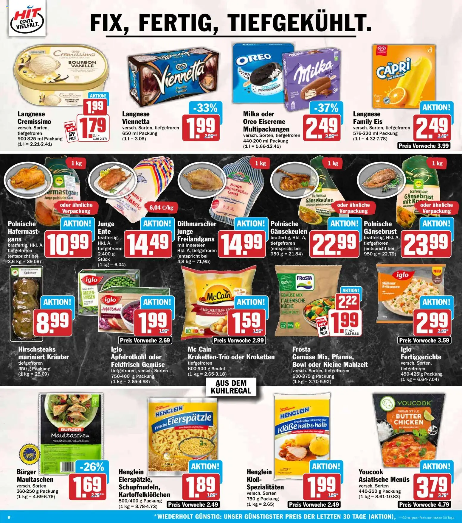 Vorschau von dem Prospekt des Geschäftes HIT, gültig ab dem 02.11.2026 - Eis, Küche, Maultaschen, Milka, Frosta, Youcook, Langnese, Cremissimo