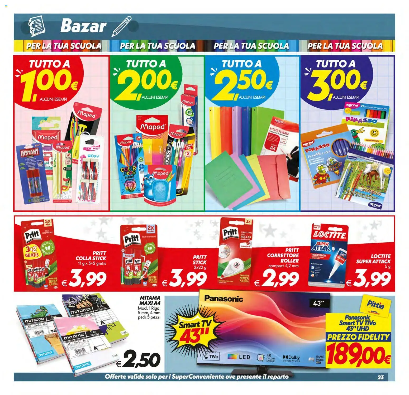 Anteprima dell'opuscolo SuperConveniente volantino Gela, Vittoria dal negozio SuperConveniente valido da 01/09/2026 - TV, smart TV, Correttore, Colla, Matite colorate, Pastelli, Pastelli a cera