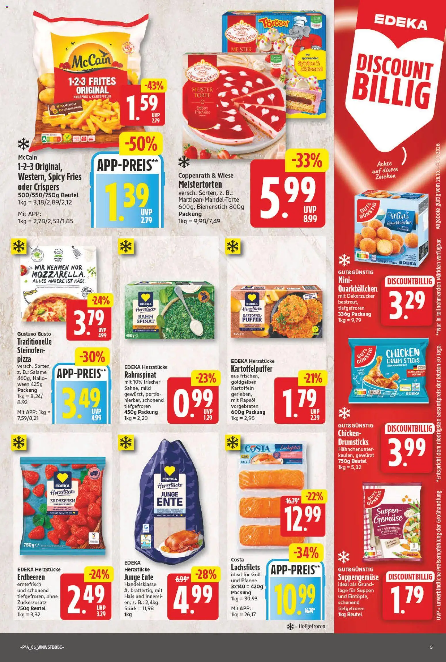 Vorschau von dem Prospekt des Geschäftes NP Discount, gültig ab dem 26.10.2026 - Pizza, Erdbeeren, Grill, Gemüse, Ente, Rapsöl, Kartoffeln, McCain