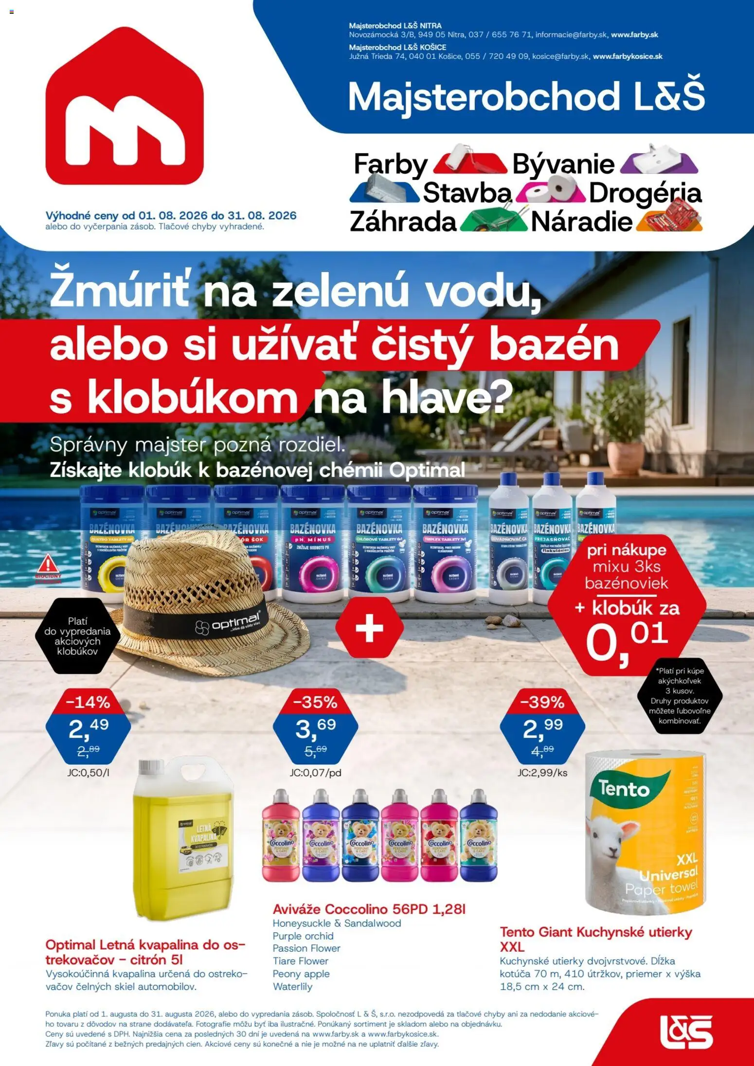 Náhľad L&Š letáku platného od 01.08.2026 - Apple, Náradie, Klobúk, Kuchynské utierky, Coccolino, Utierky, Bazén