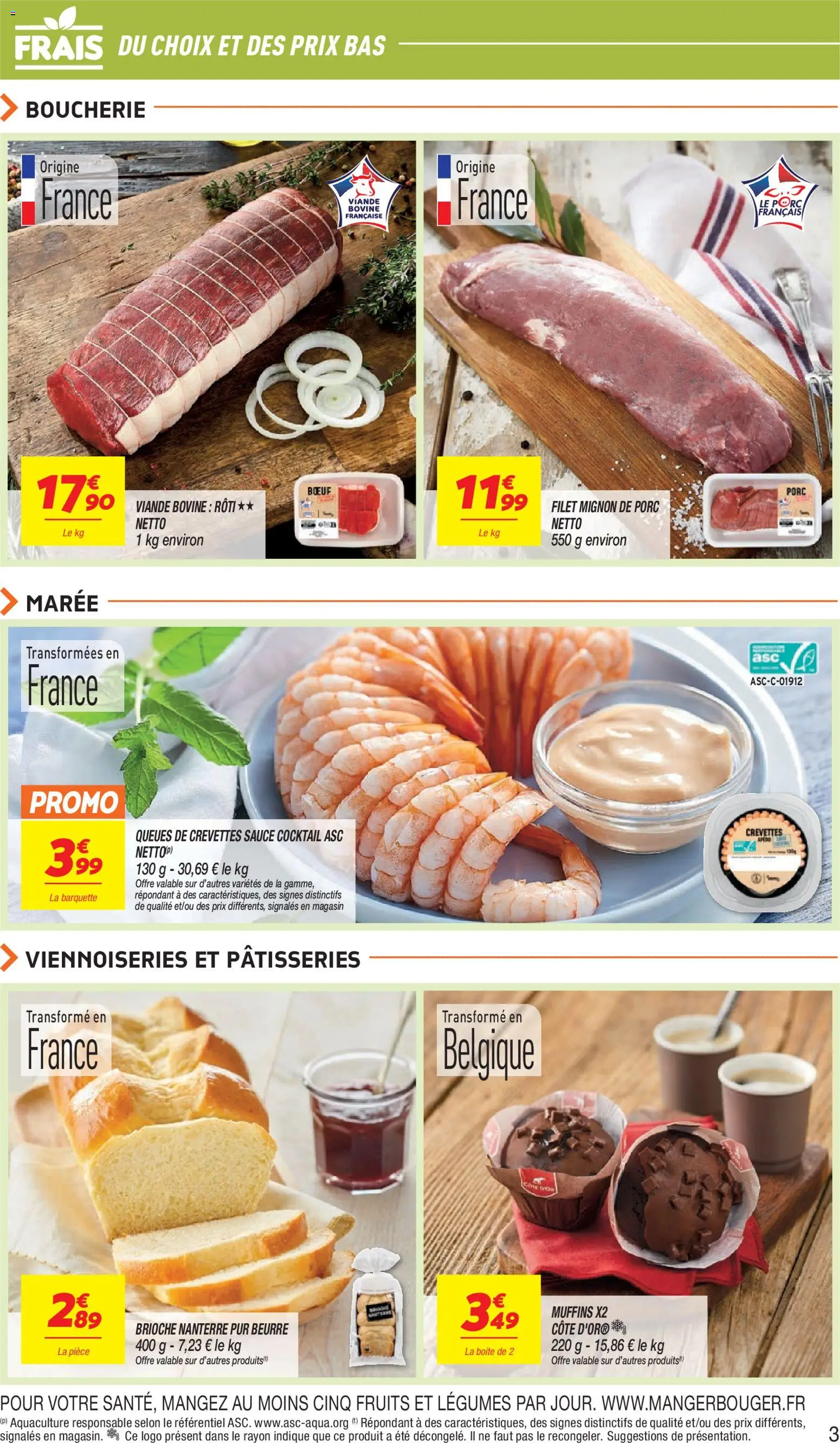 Prévisualisation de Netto - Temps fort Novembre du magasin Netto formulaire valide 03/11/2026 - Cocktail, Muffins, Brioche, Beurre, Viande, Filet mignon de porc, Crevettes, Viande bovine