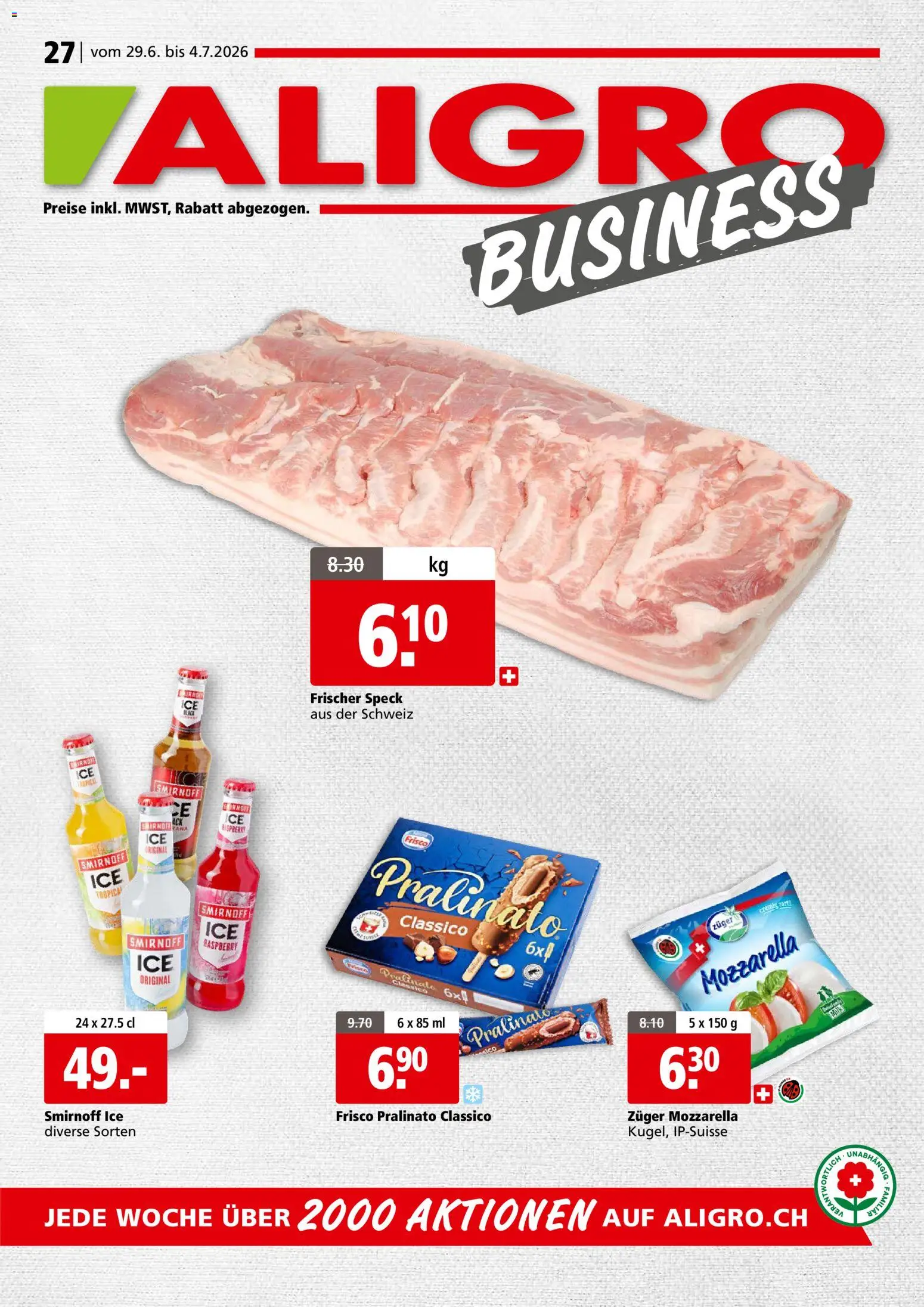 Vorschau des Merkblatts Aligro aktionen Business Chavannes, Matran, Genf, Sitten vom Shop Aligro gültig von 29.06.2026 bis 04.07.2026