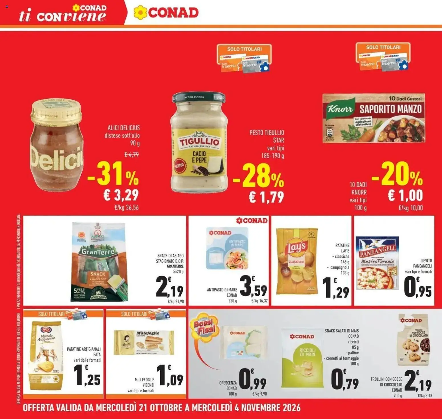 Anteprima dell'opuscolo Conad volantino Brembate di Sopra dal negozio Conad valido da 21/10/2026 - Cioccolato, Pepe, Formaggio, Olio, Pesto, Alici, Crescenza, Frollini