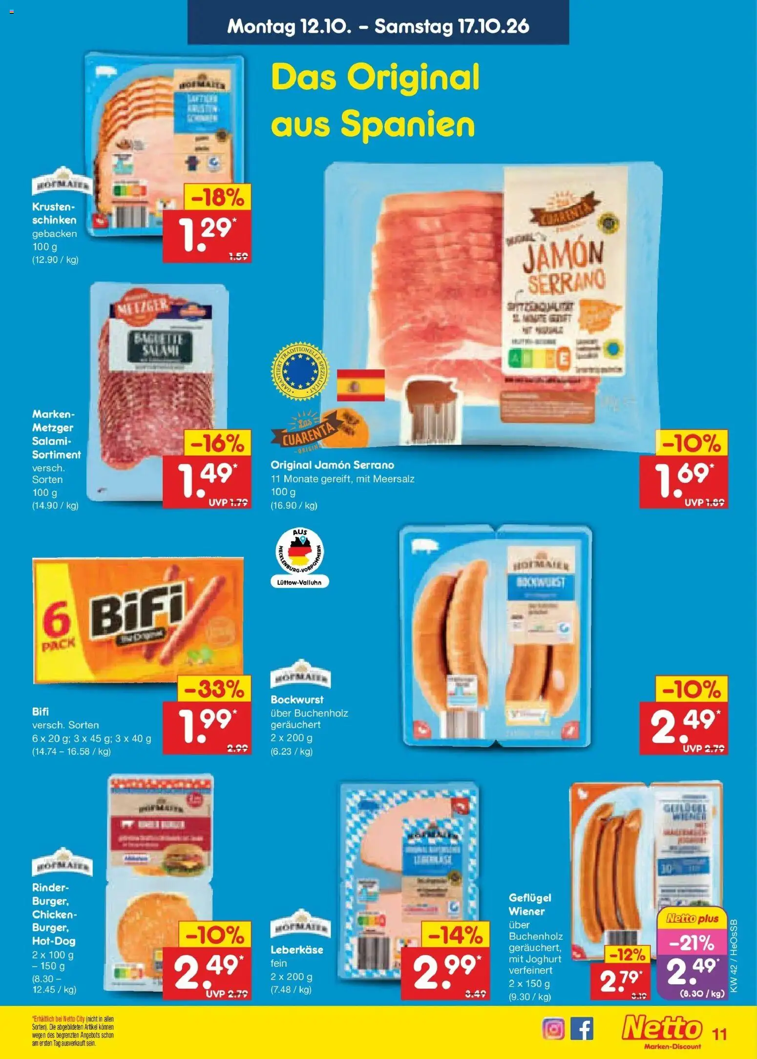 Vorschau von dem Prospekt des Geschäftes Netto Marken-Discount, gültig ab dem 12.10.2026 - Joghurt, Baguette, Salami, Schinken, Bockwurst, Bifi, Leberkase