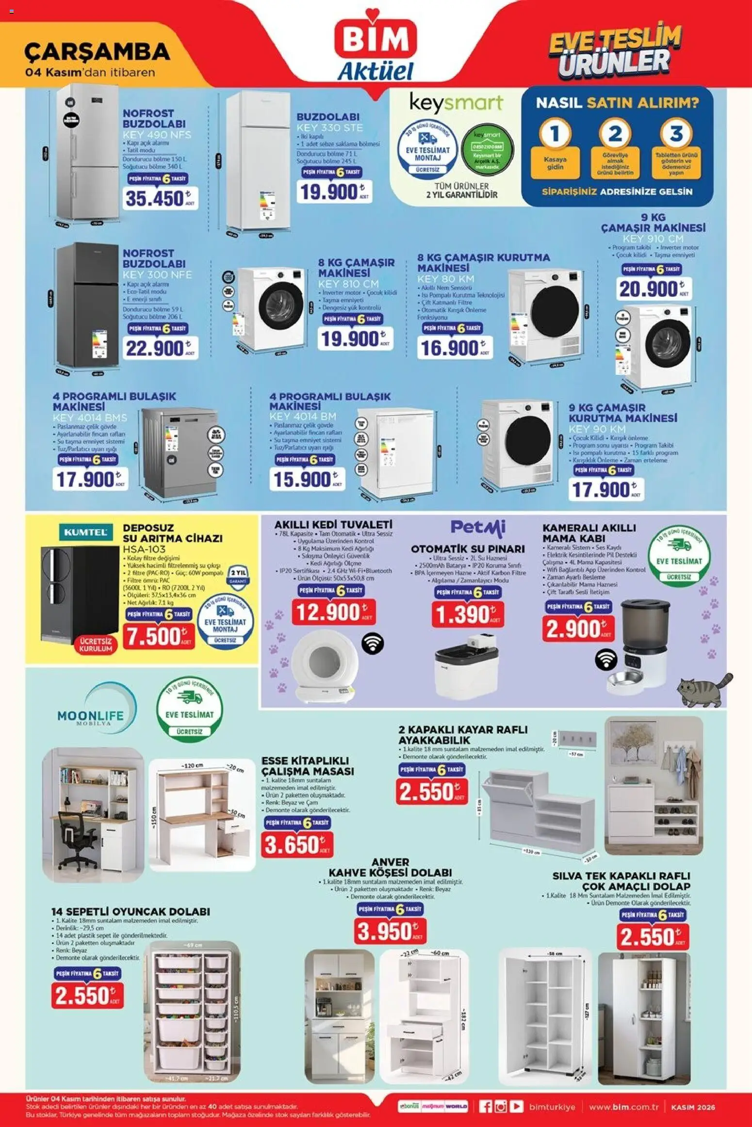 BİM BİM - Katalog Çarşamba 04.11.2026 - Broşürünün önizlemesi - Su, Kahve, Kurutma makinesi, Buzdolabı, Bulaşık makinesi, Sepet, Dondurucu, Ağırlık