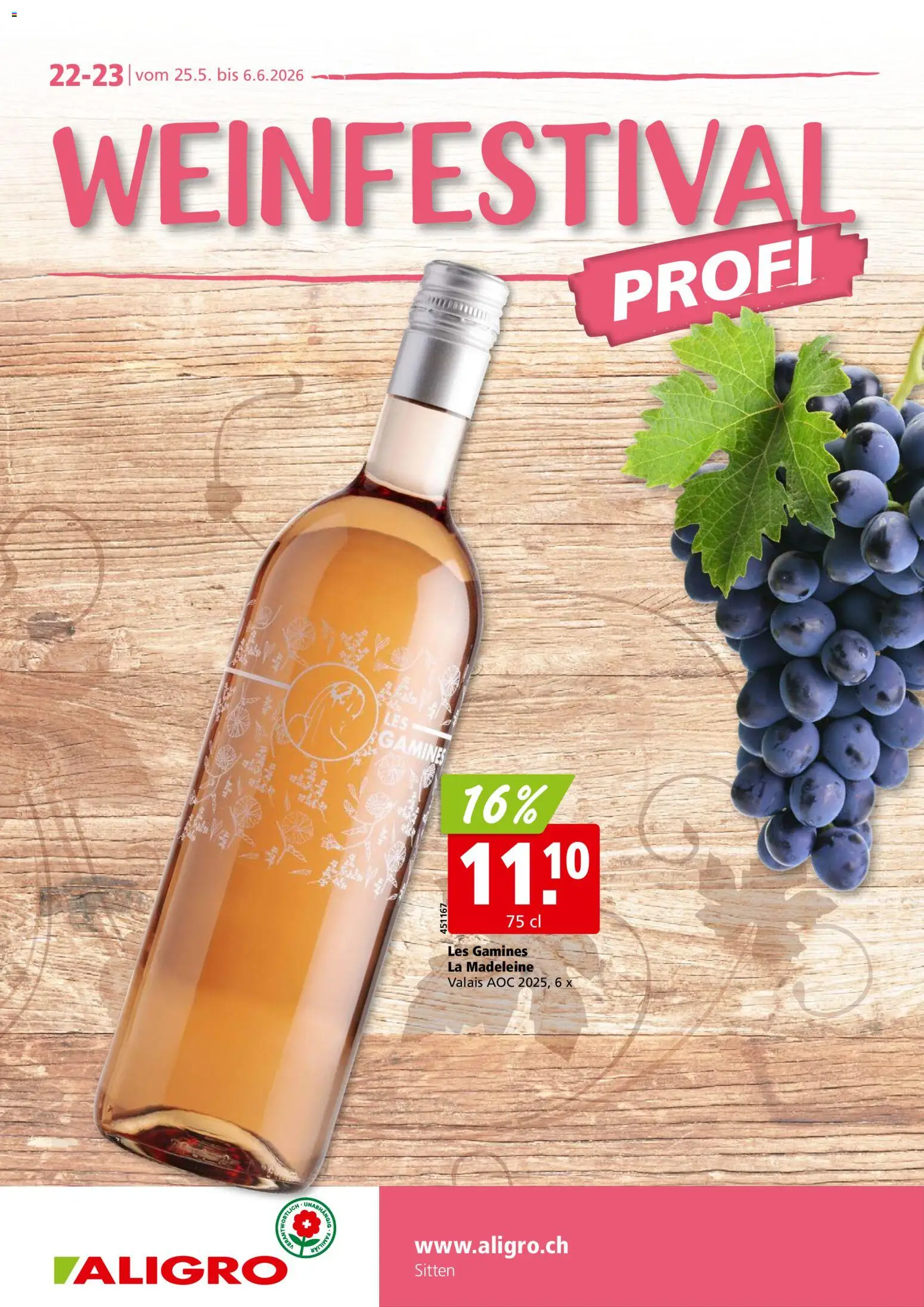Vorschau des Merkblatts Aligro aktionen Weinfestival Sitten vom Shop Aligro gültig von 25.05.2026 bis 06.06.2026
