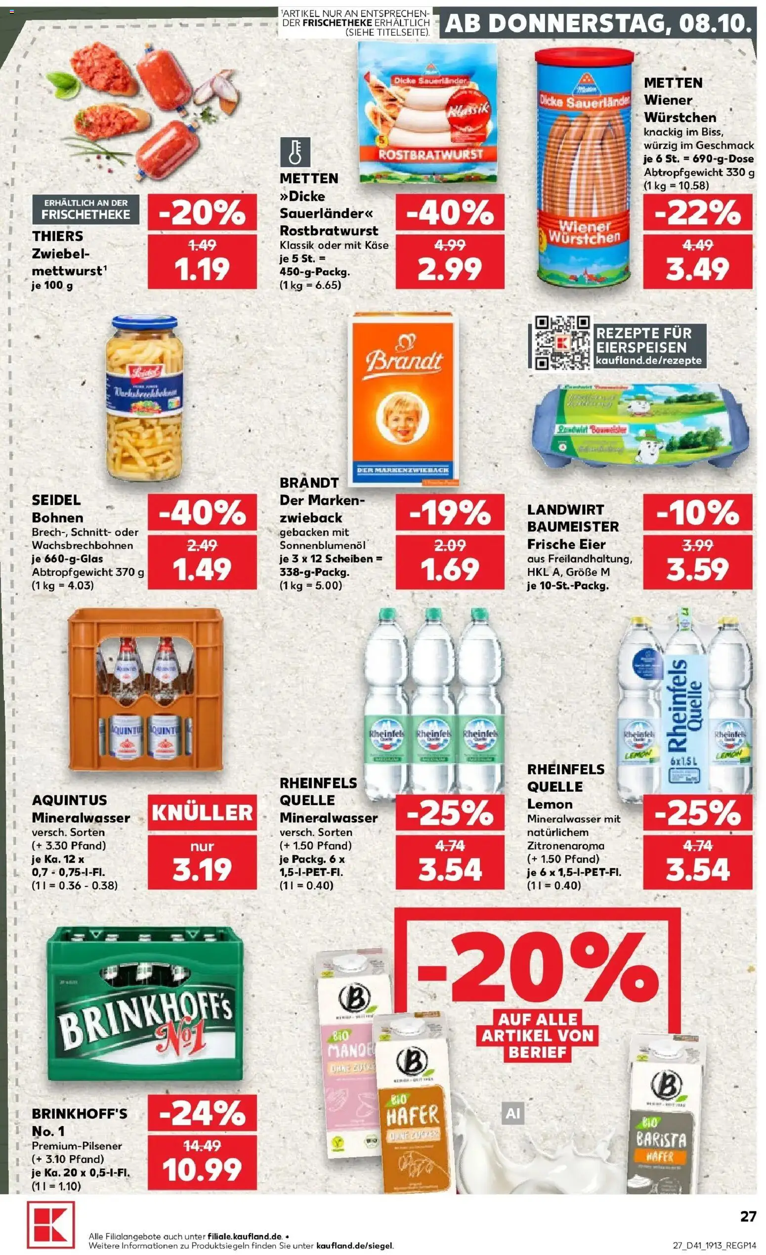 Vorschau von dem Prospekt des Geschäftes Kaufland, gültig ab dem 08.10.2026 - Käse, Mineralwasser, Eier, Rheinfels quelle, Sonnenblumenol