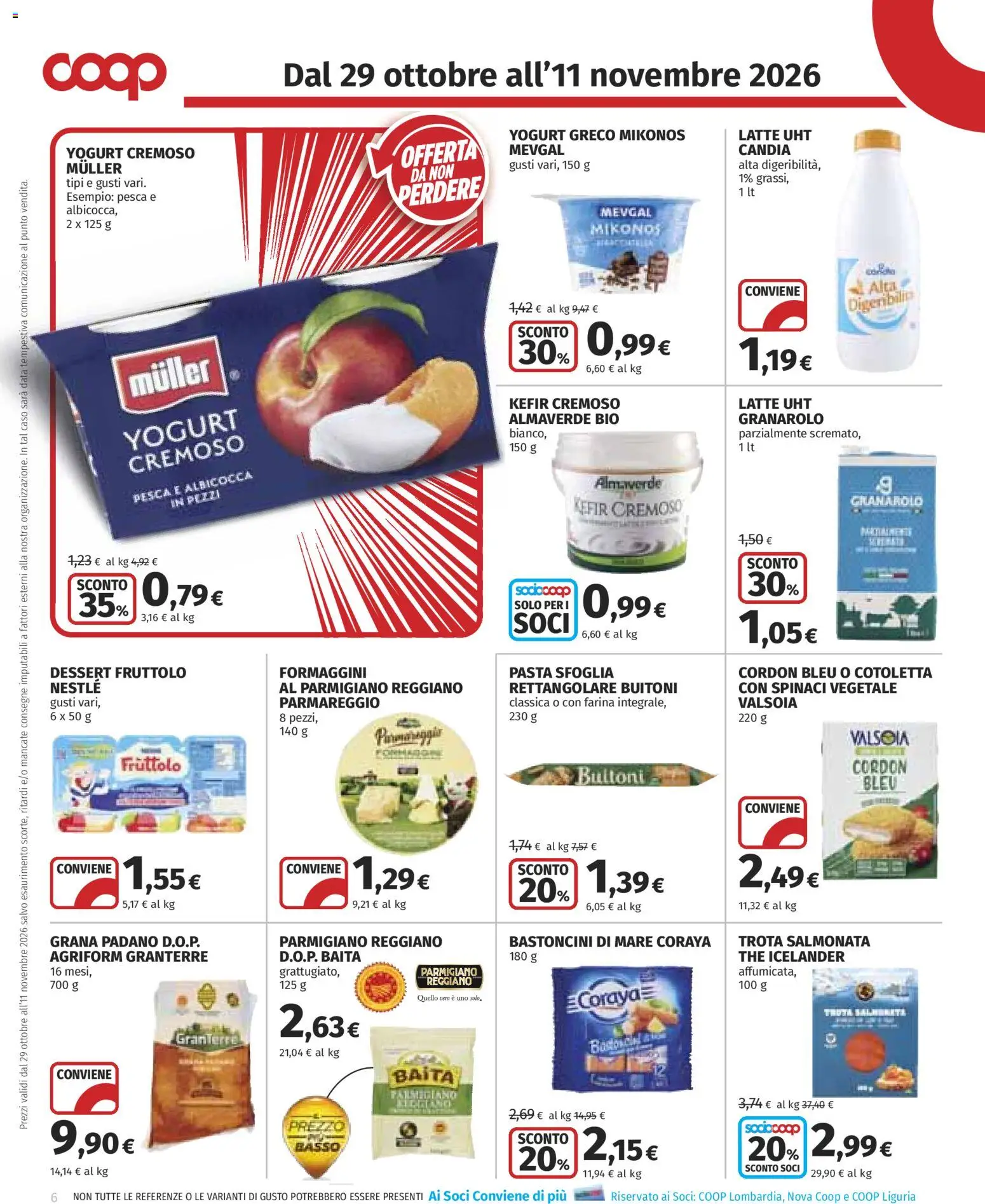 Anteprima dell'opuscolo COOP volantino dal negozio COOP valido da 29/10/2026 - Pasta, Kefir, Latte, Yogurt greco, Pesca, Yogurt, Dessert, Parmigiano