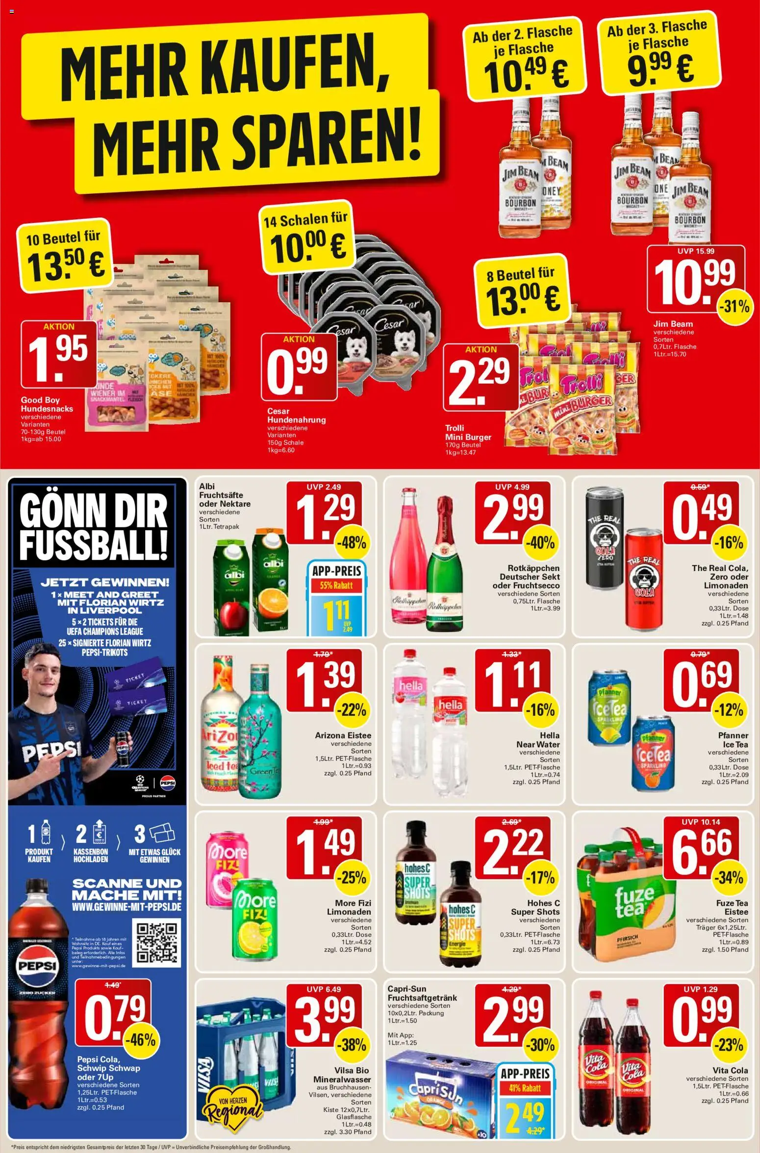 Vorschau von dem Prospekt des Geschäftes WEZ, gültig ab dem 02.11.2026 - Fußball, Burger, Mineralwasser, Jim beam, Sekt, Hella, Schwip schwap, Fruchtsecco