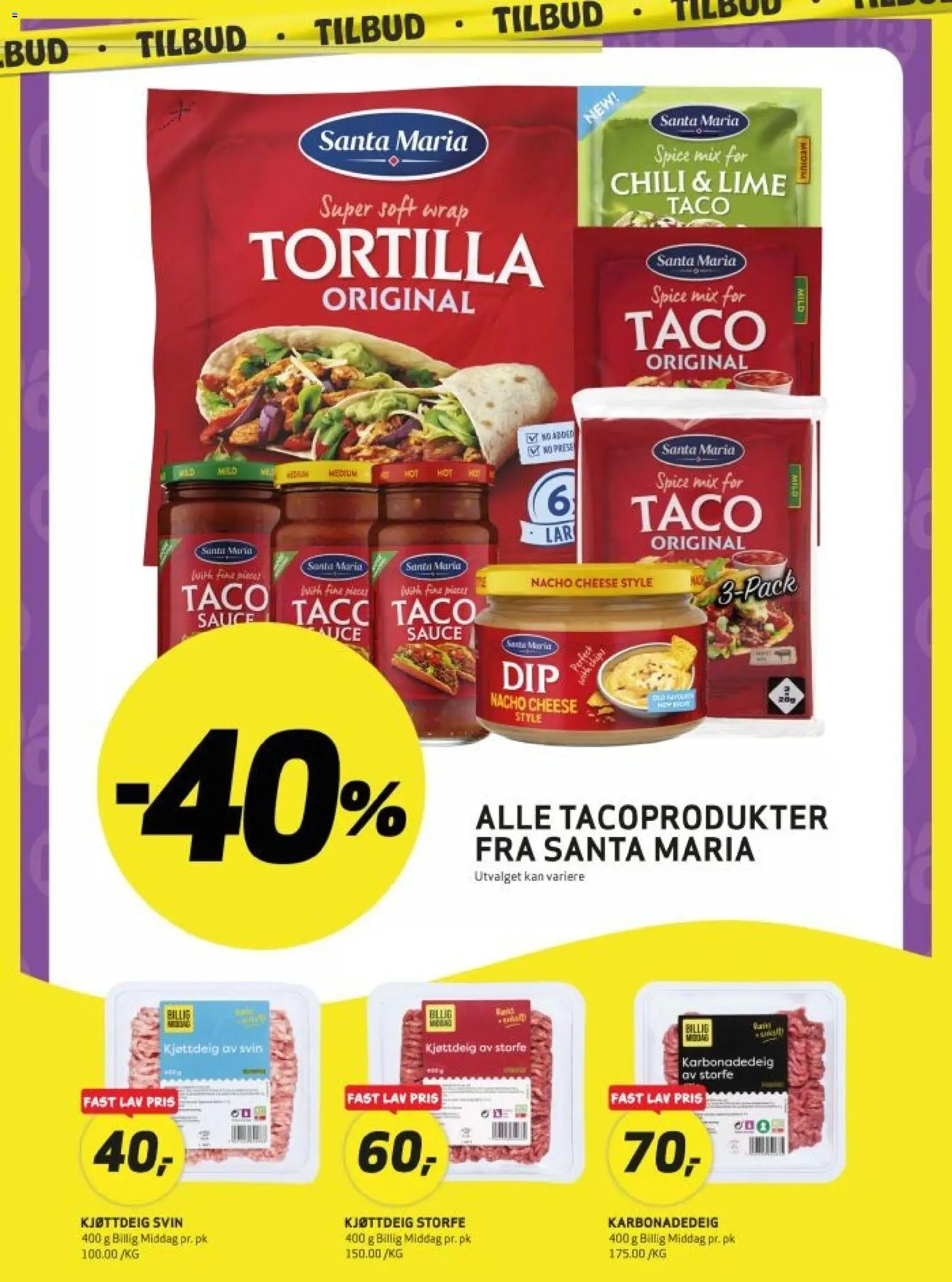 Forhåndsvis Bunnpris kundeavis helgekupp fra butikk Bunnpris gyldig fra 08/10/2026 - Chili, Svin, Karbonadedeig, Kjøttdeig, Lime, Tortilla, Taco