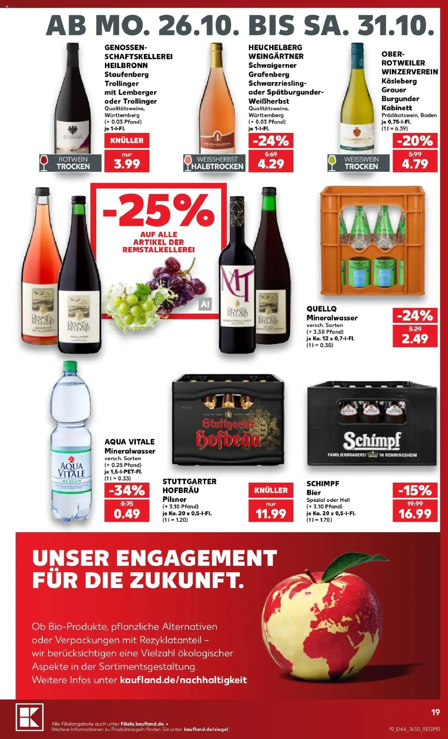 Vorschau von dem Prospekt des Geschäftes Kaufland, gültig ab dem 26.10.2026 - Bier, Mineralwasser, Weißwein, Rotwein