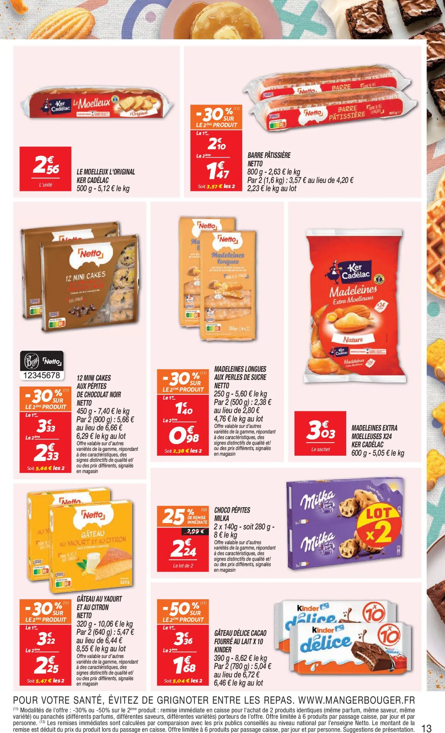 Prévisualisation de Netto 80% sur tous sun du magasin Netto formulaire valide 15/09/2026 - Madeleines, Yaourt, Citron, Sucre, Citrons, Chocolat noir, Pépites de chocolat, Barre pâtissière