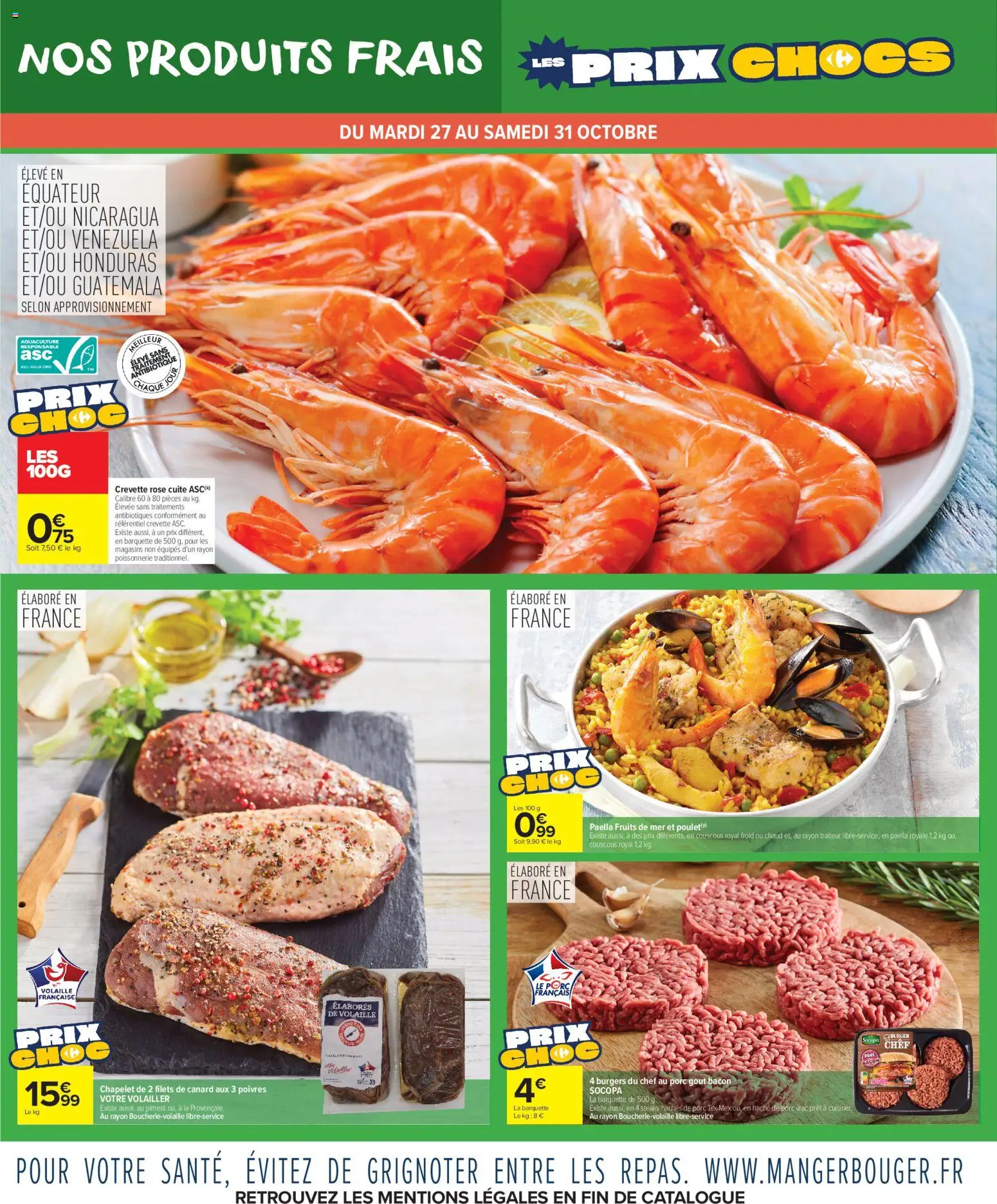Prévisualisation de Carrefour Market Les prix chocs du magasin Carrefour Market formulaire valide 27/10/2026 - Couscous, Poulet, Fruits, Canard, Fruits de mer, Crevette, Porc, Paëlla royale