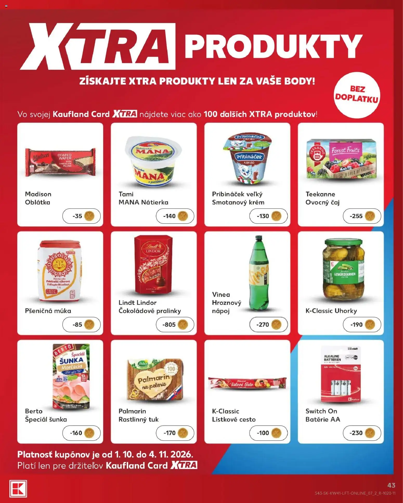 Náhľad Kaufland letáku platného od 08.10.2026 - Čaj, Kakao, Vinea, Lindor, Batérie, Múka, Teekanne, Smotanový krém