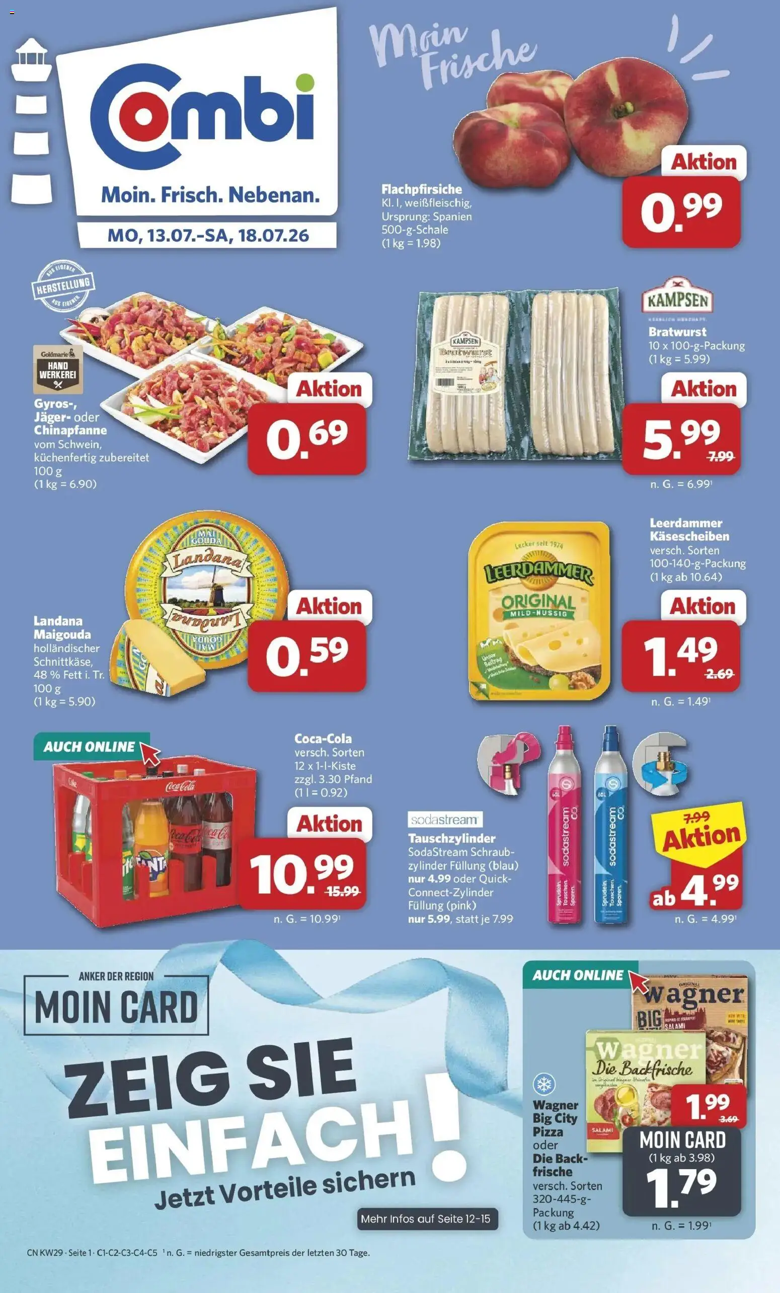 Vorschau von dem Prospekt des Geschäftes Combi, gültig ab dem 13.07.2026 - Pizza, Sodastream, Coca cola, Gyros, Cola, Bratwurst, Salami, Leerdammer