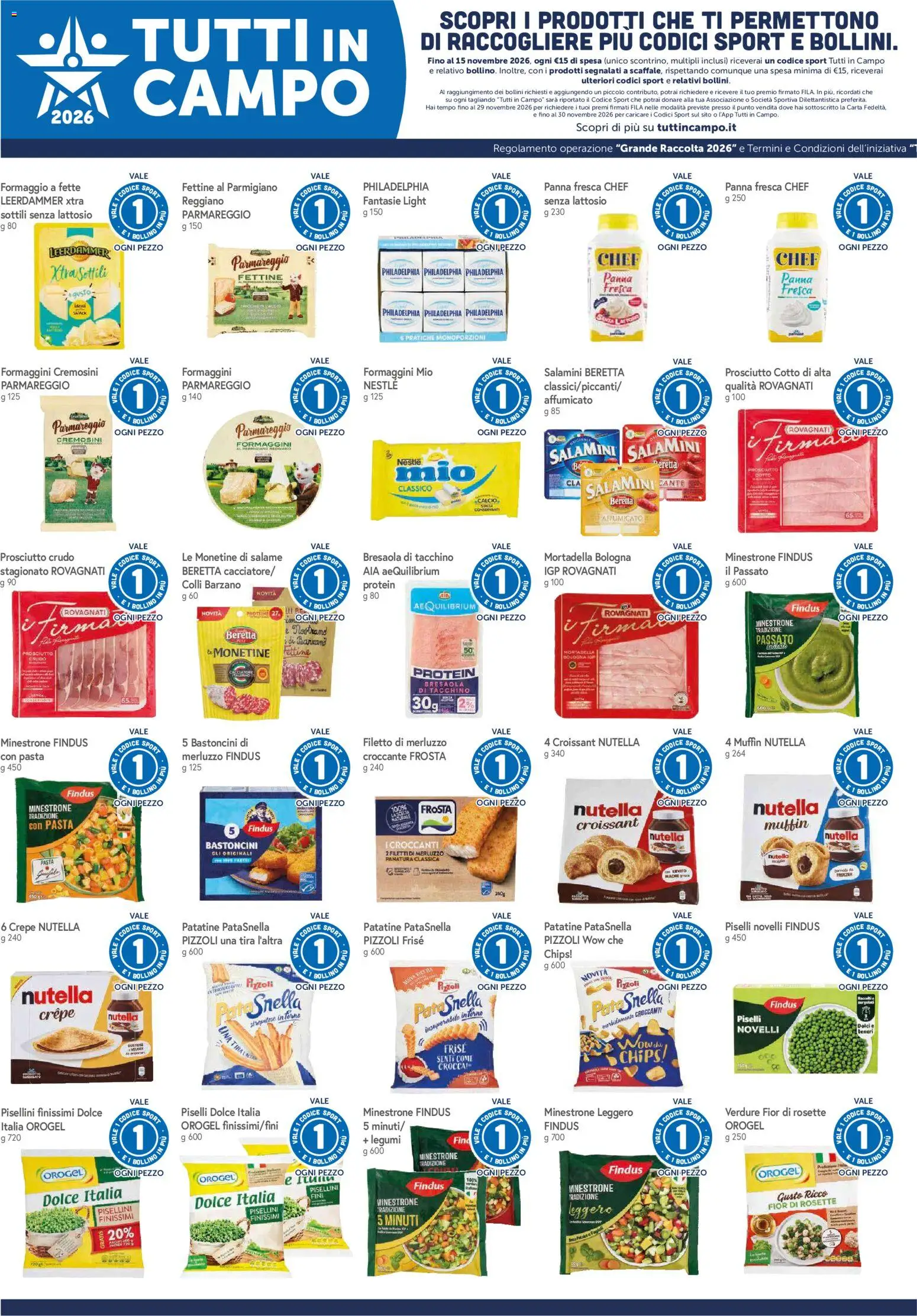 Anteprima dell'opuscolo Famila volantino Grandi Marche dal negozio Famila valido da 29/10/2026 - Pasta, Muffin, Dolci, Parmigiano reggiano, Merluzzo, Prosciutto, Patatine, Minestrone