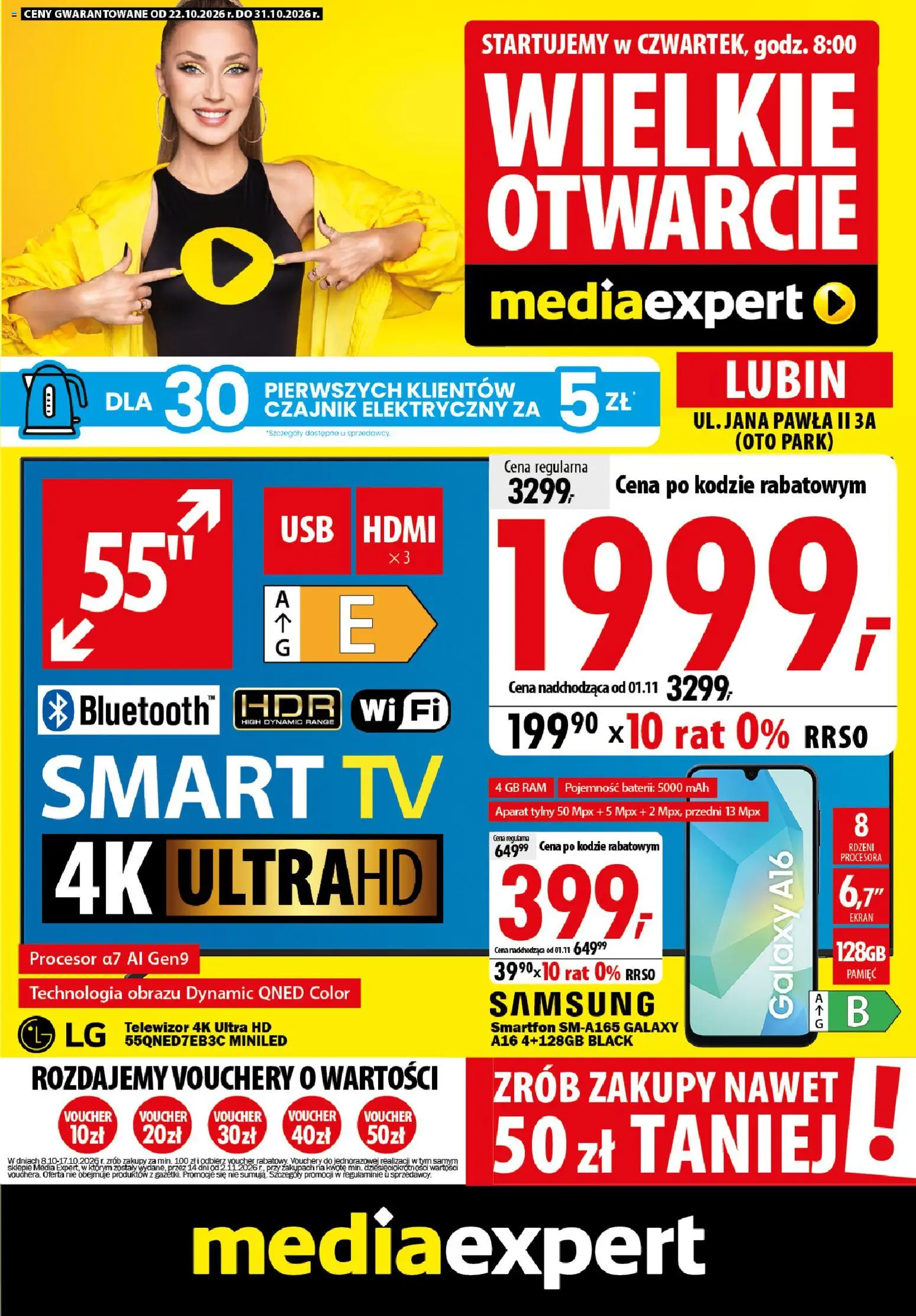 Pogląd gazetki "Mediaexpert promocje - Wielkie otwarcie Lubin" ze sklepu Mediaexpert ważnej od 22.10.2026 - Czajnik elektryczny, Telewizor, Smartfon, Czajnik