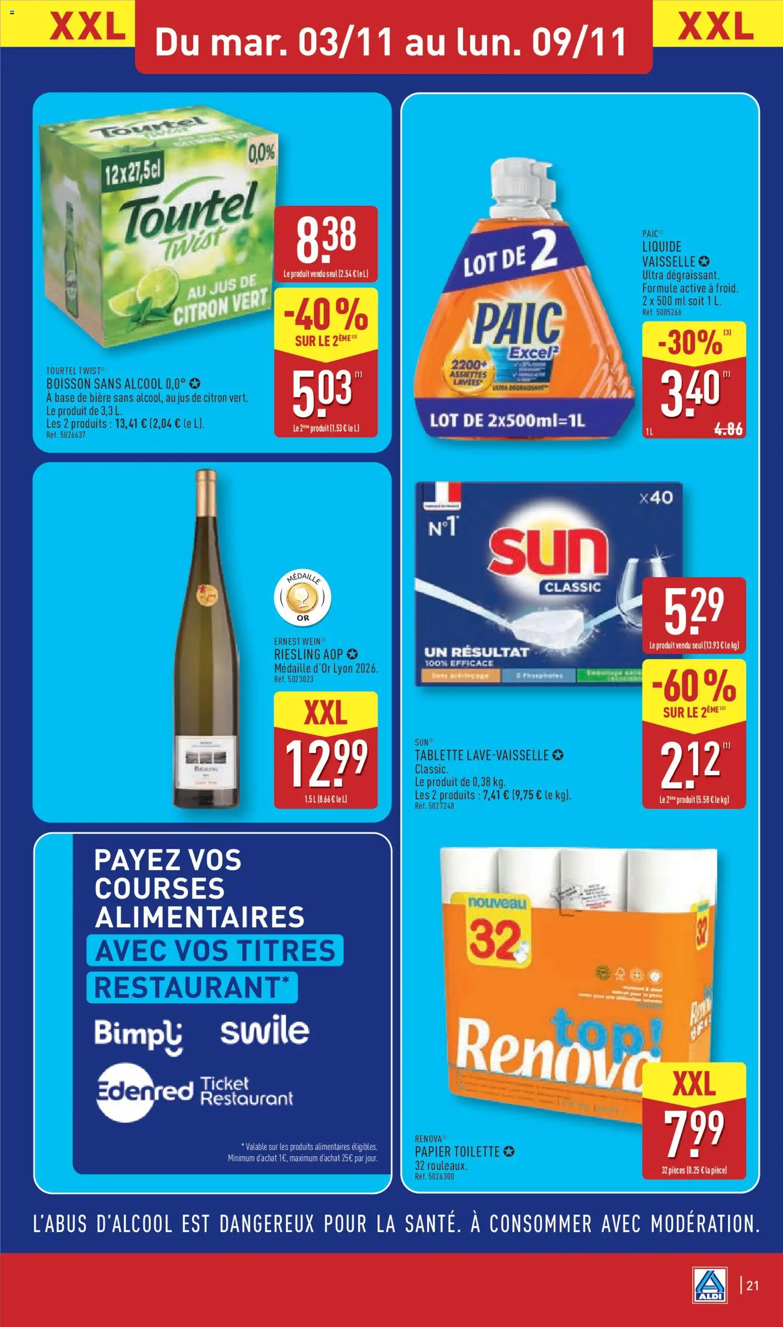 Prévisualisation de Aldi catalogue du magasin Aldi formulaire valide 03/11/2026 - Bière, Boisson, Vaisselle, Citron vert, Papier toilette, Base, Alcool, Lave-vaisselle