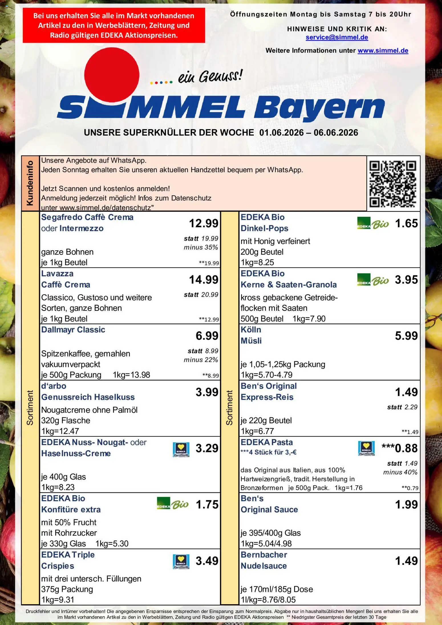 Vorschau von dem Prospekt des Geschäftes Simmel, gültig ab dem 01.06.2026 - Pasta, Lavazza, Getreide, Segafredo, Flocken, Kolln, Musli, Kolln musli