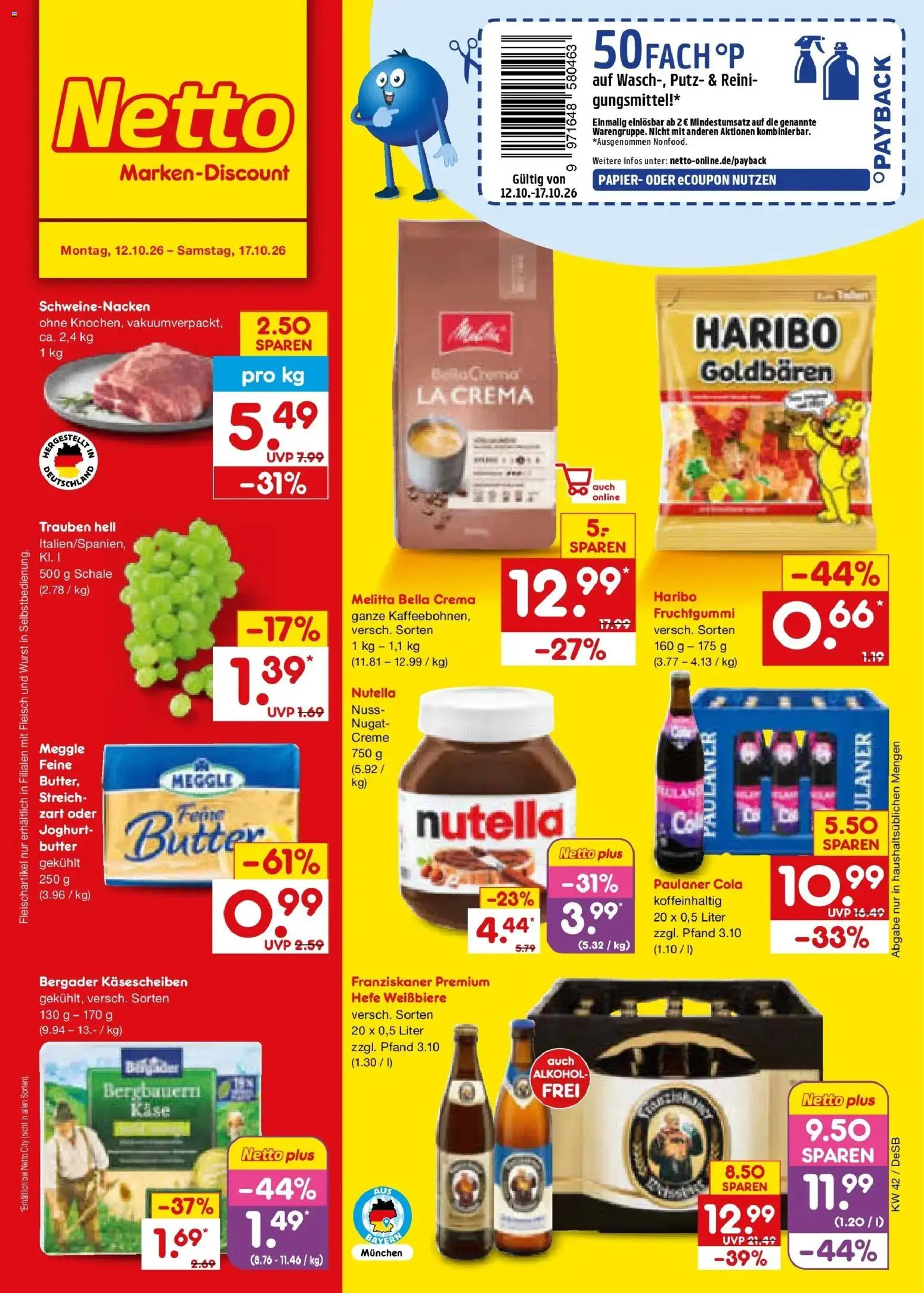 Vorschau von dem Prospekt des Geschäftes Netto Marken-Discount, gültig ab dem 12.10.2026 - Butter, Käse, Haribo, Wurst, Nutella, Joghurt, Fleisch, Trauben