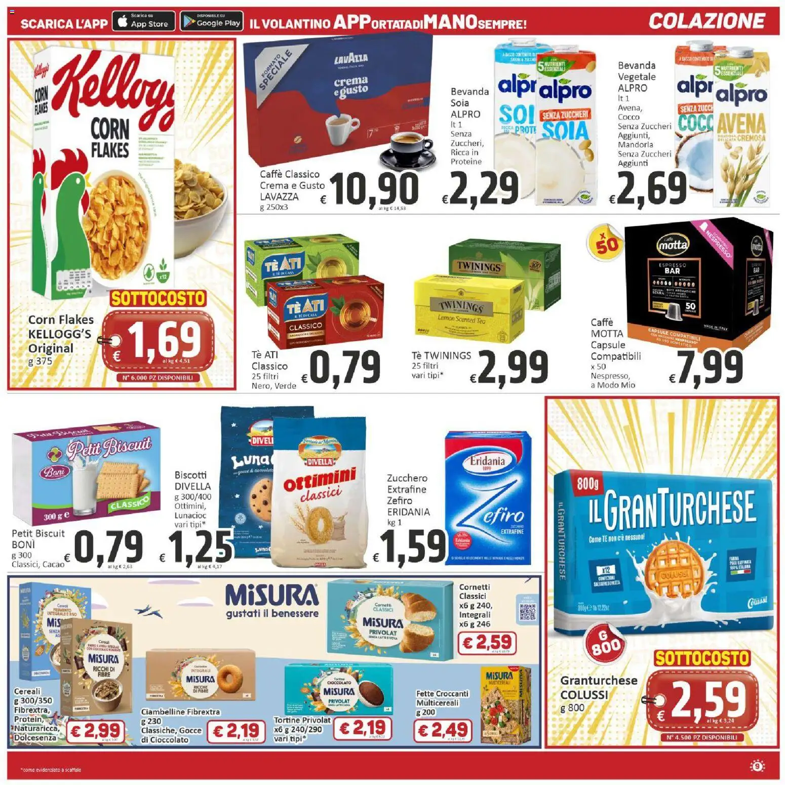 Anteprima dell'opuscolo Paghi Poco volantino dal negozio Paghi Poco valido da 23/10/2026 - Caffè, Biscotti, Zucchero, Latte, Scaffale, Basso, Tè, Divella