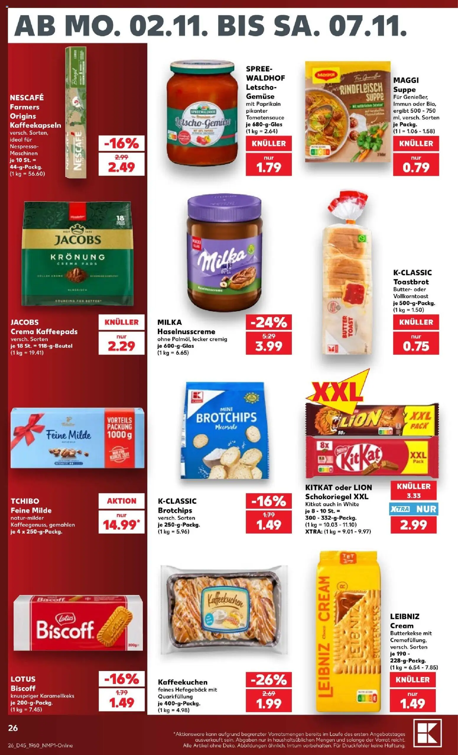 Vorschau von dem Prospekt des Geschäftes Kaufland, gültig ab dem 02.11.2026 - Maggi, Kaki, Milka, Toastbrot, Rindfleisch, Toast, Nescafe, Butterkekse