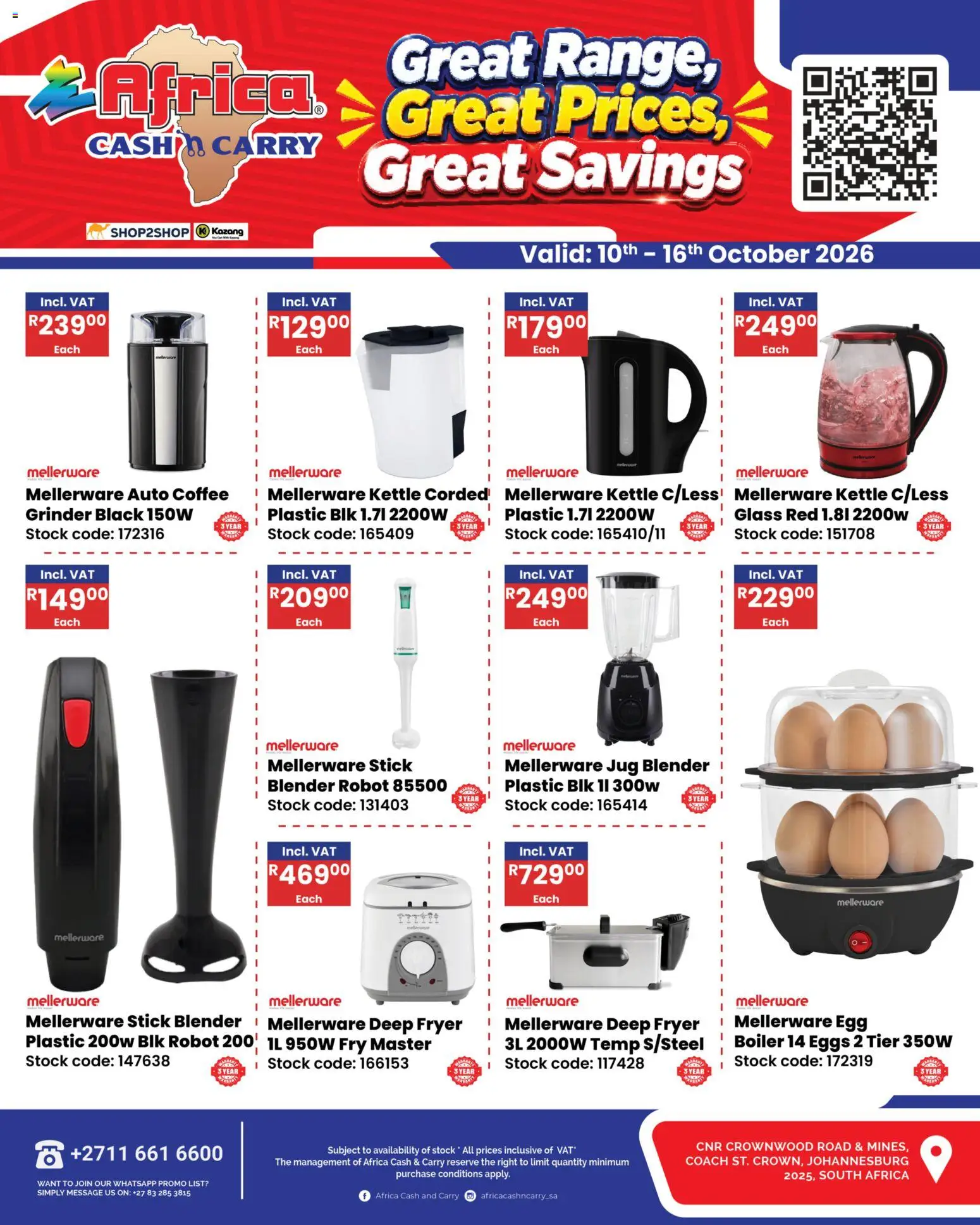 Preview of Africa Cash & Carry flyer valid from 10/10/2026 - Coffee, Blender, Kettle, Eggs, Grinder, Stock, Deep fryer, Fryer
