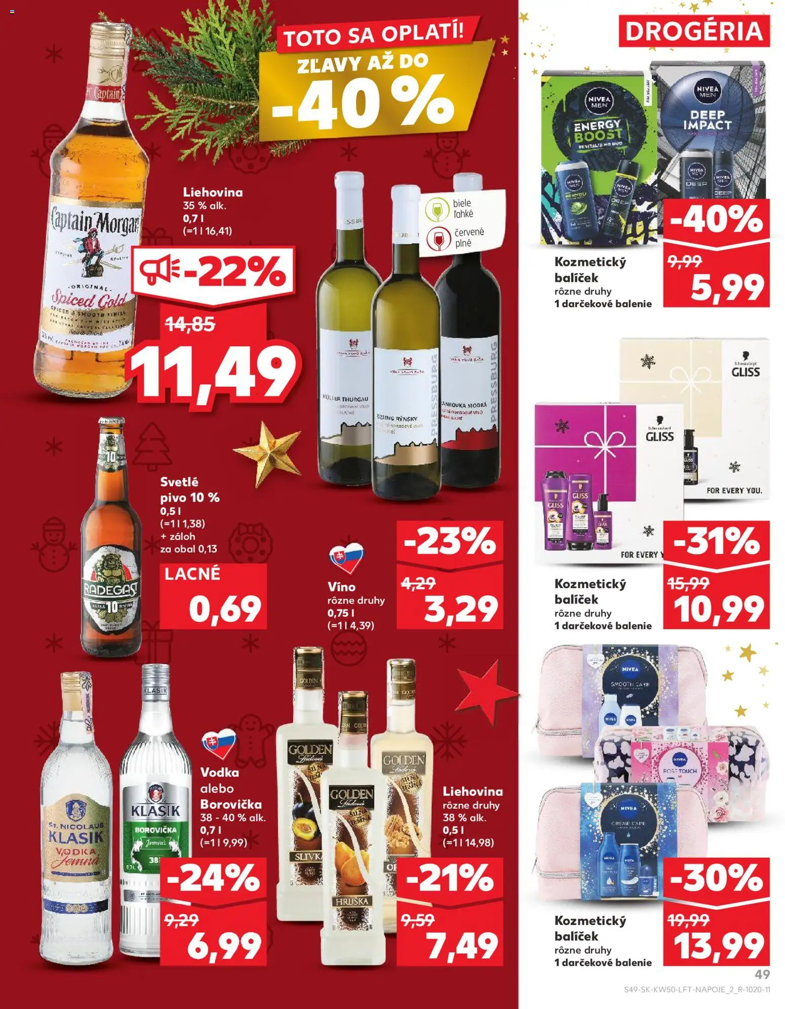 Náhľad Kaufland letáku platného od 11.12.2025 - Pivo, Víno, Vodka, Borovička, Captain Morgan, Nivea, Radegast