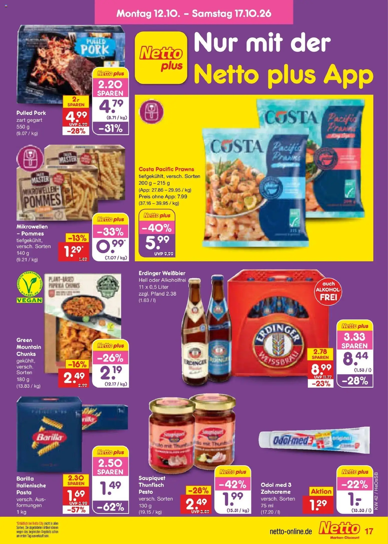 Vorschau von dem Prospekt des Geschäftes Netto Marken-Discount, gültig ab dem 12.10.2026 - Pasta, Pommes, Thunfisch, Alkohol, Barilla, Erdinger, Weißbier