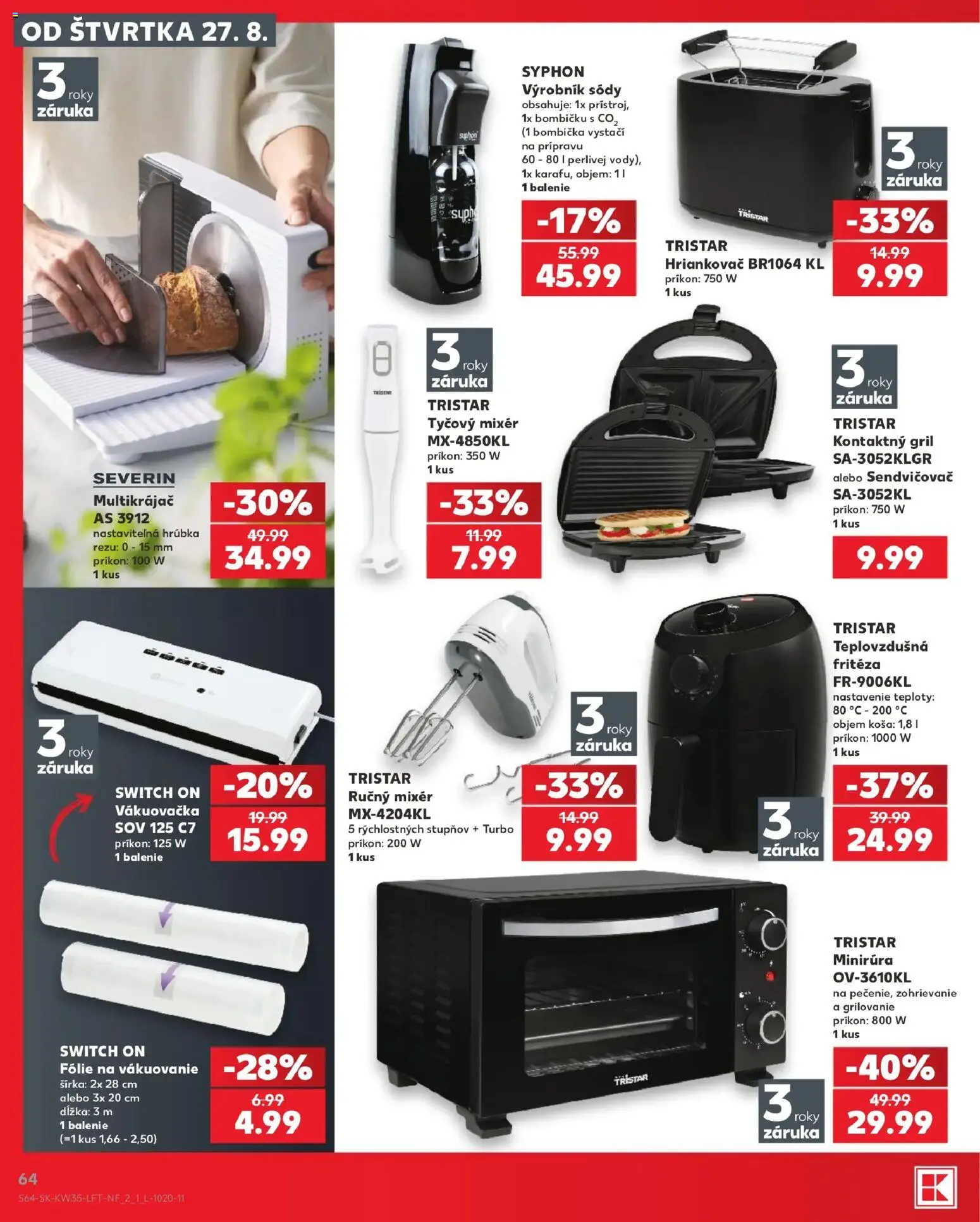 Náhľad Kaufland letáku platného od 27.08.2026 - Teplovzdušná frítéza, Gril, Hriankovač, Tyčový mixér, Ručný mixér, Mixér, Fritéza, Vákuovačka