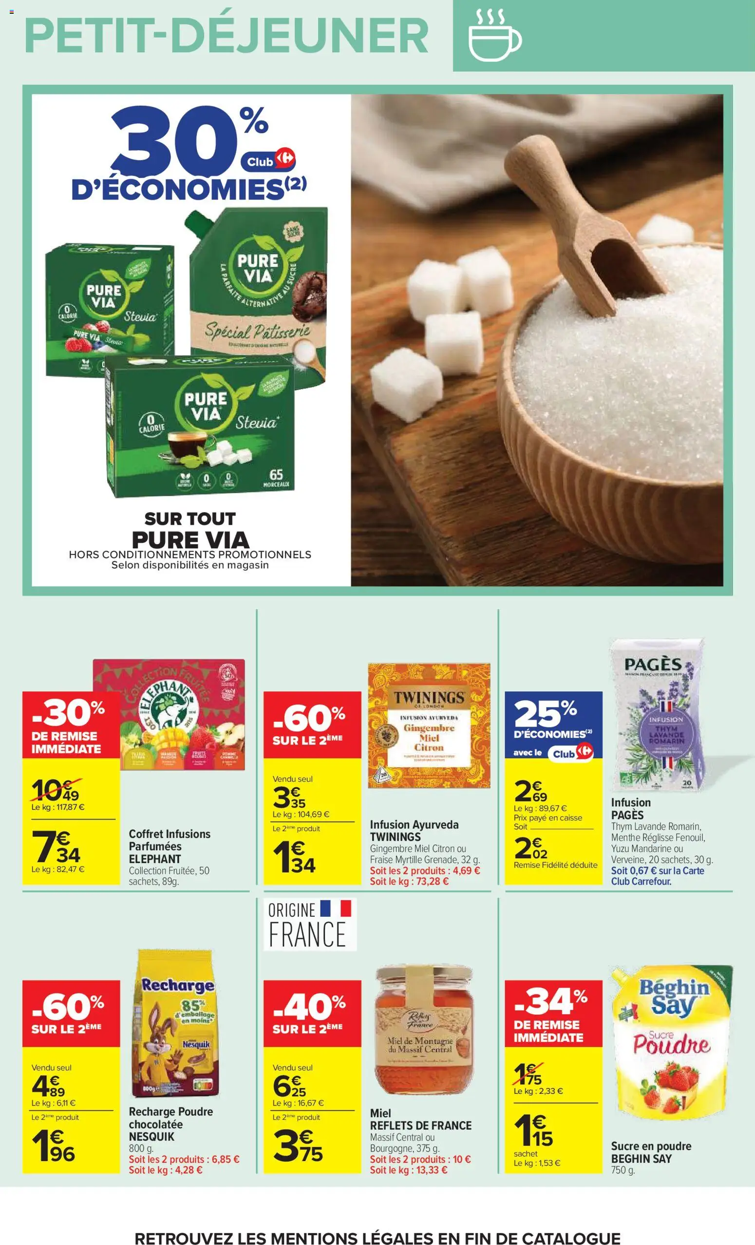 Prévisualisation de Carrefour Petit déjeuner du magasin Carrefour formulaire valide 03/11/2026 - Miel, Thym, Lavande, Nesquik, Menthe, Infusion, Poudre, Stévia