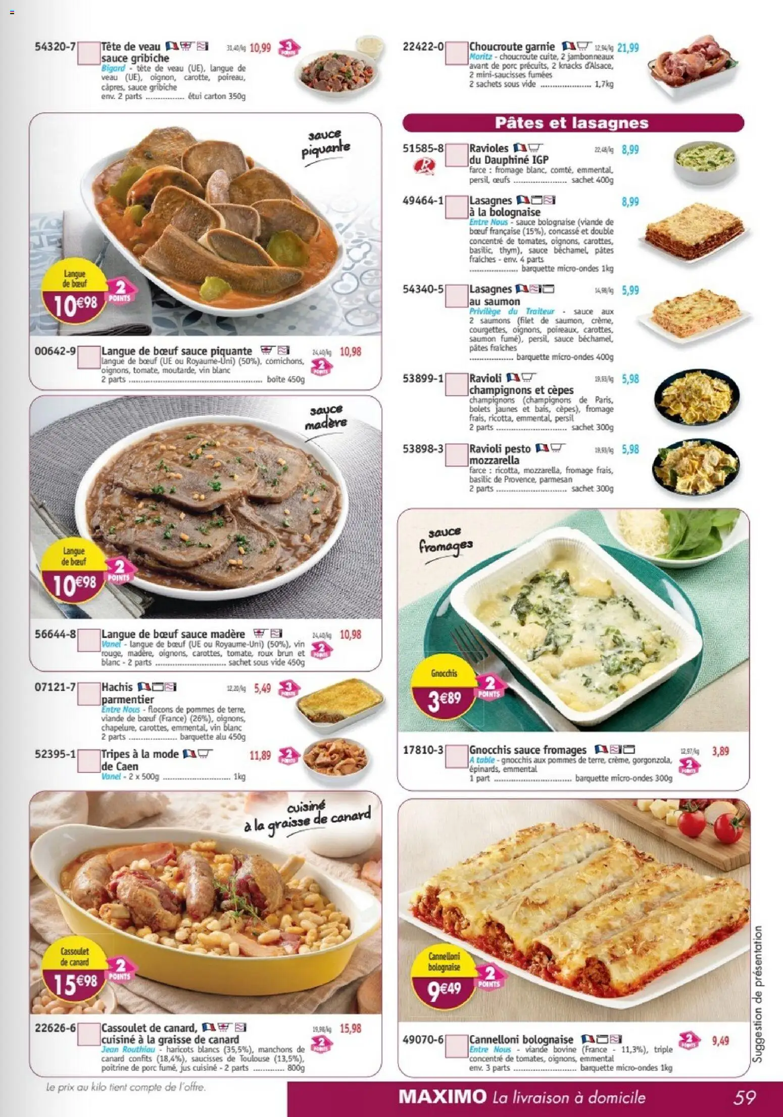 Prévisualisation de Maximo catalogue du magasin Maximo formulaire valide 26/10/2026 - Jean, Saumon, Langue de bœuf, Tête de veau, Viande, Poitrine de porc, Vin blanc, Haricots blancs