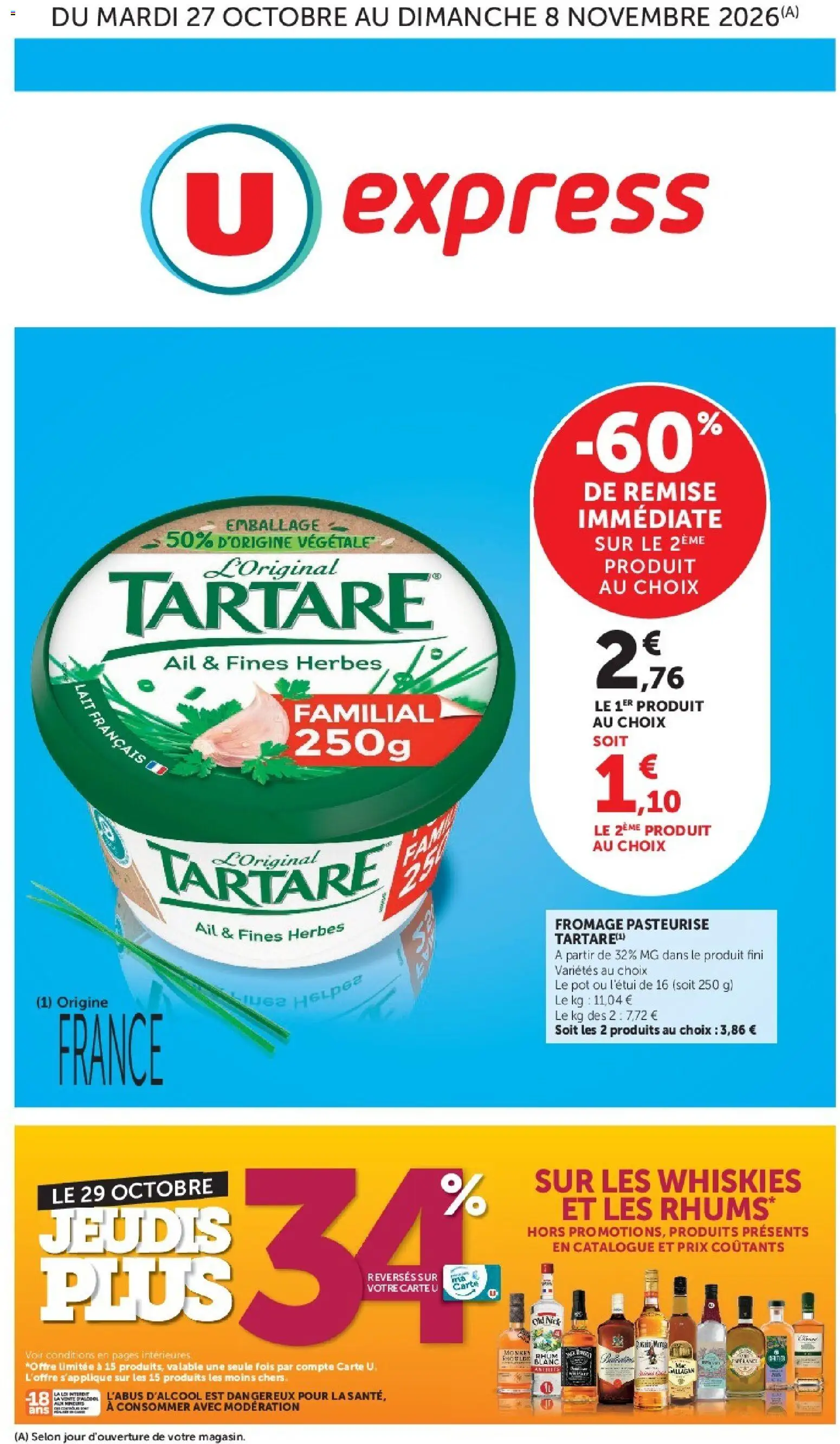 Prévisualisation de U Express - Les prix bas de la semaine du magasin U Express formulaire valide 27/10/2026 - Fromage, Rhum, Lait, Ail, Rhum blanc