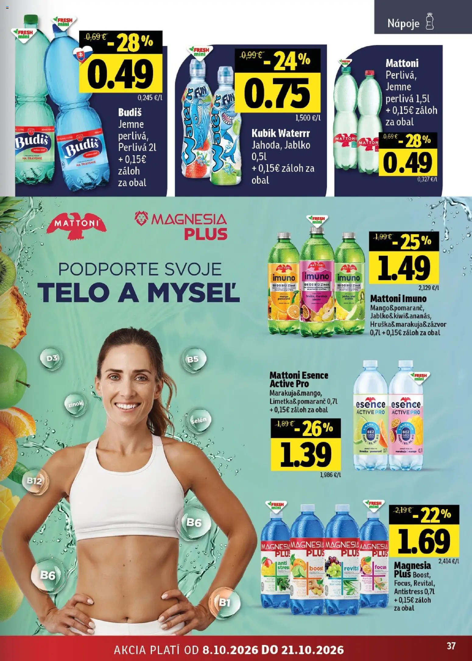 Náhľad Fresh letáku platného od 08.10.2026 - Mango, Aloe Vera, Budiš, Mattoni, Limetka, Magnesia, Nápoje