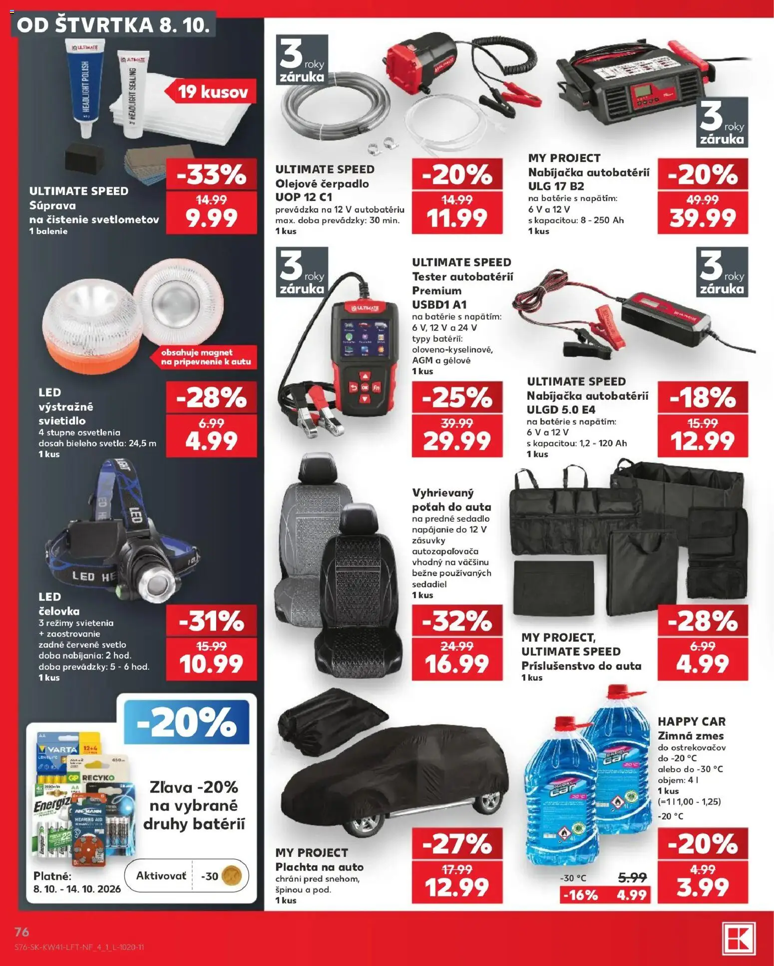 Náhľad Kaufland letáku platného od 08.10.2026 - Čerpadlo, Svetlá, Led, Svetlo, Batérie, Svietidlo, Plachta, Nabíjačka