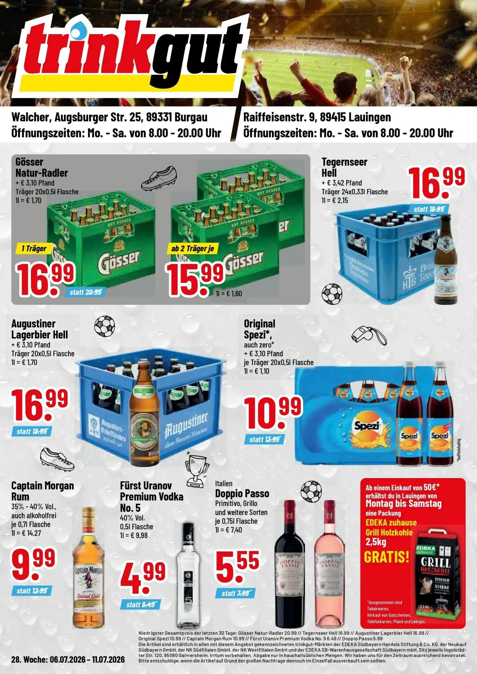Vorschau von dem Prospekt des Geschäftes Trinkgut, gültig ab dem 05.07.2026 - Uhr, Grill, Vodka, Rum, Captain morgan, Doppio Passo
