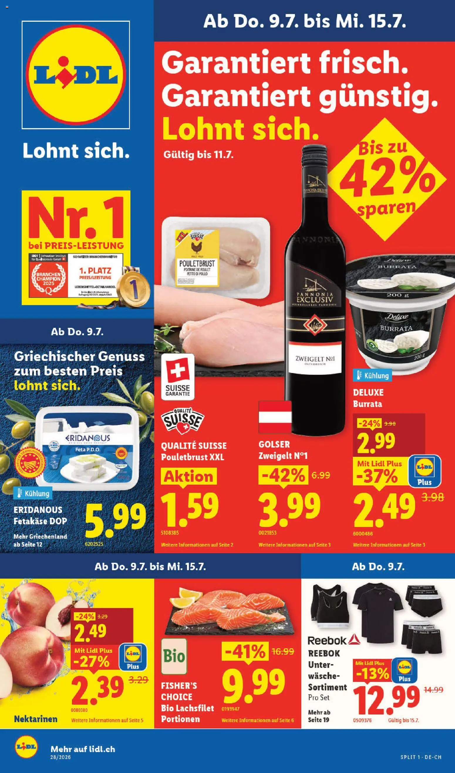 Vorschau des Merkblatts Lidl aktionen vom Shop Lidl gültig von 09.07.2026 bis 15.07.2026 - Burrata, Feta, Nektarinen, Pouletbrust