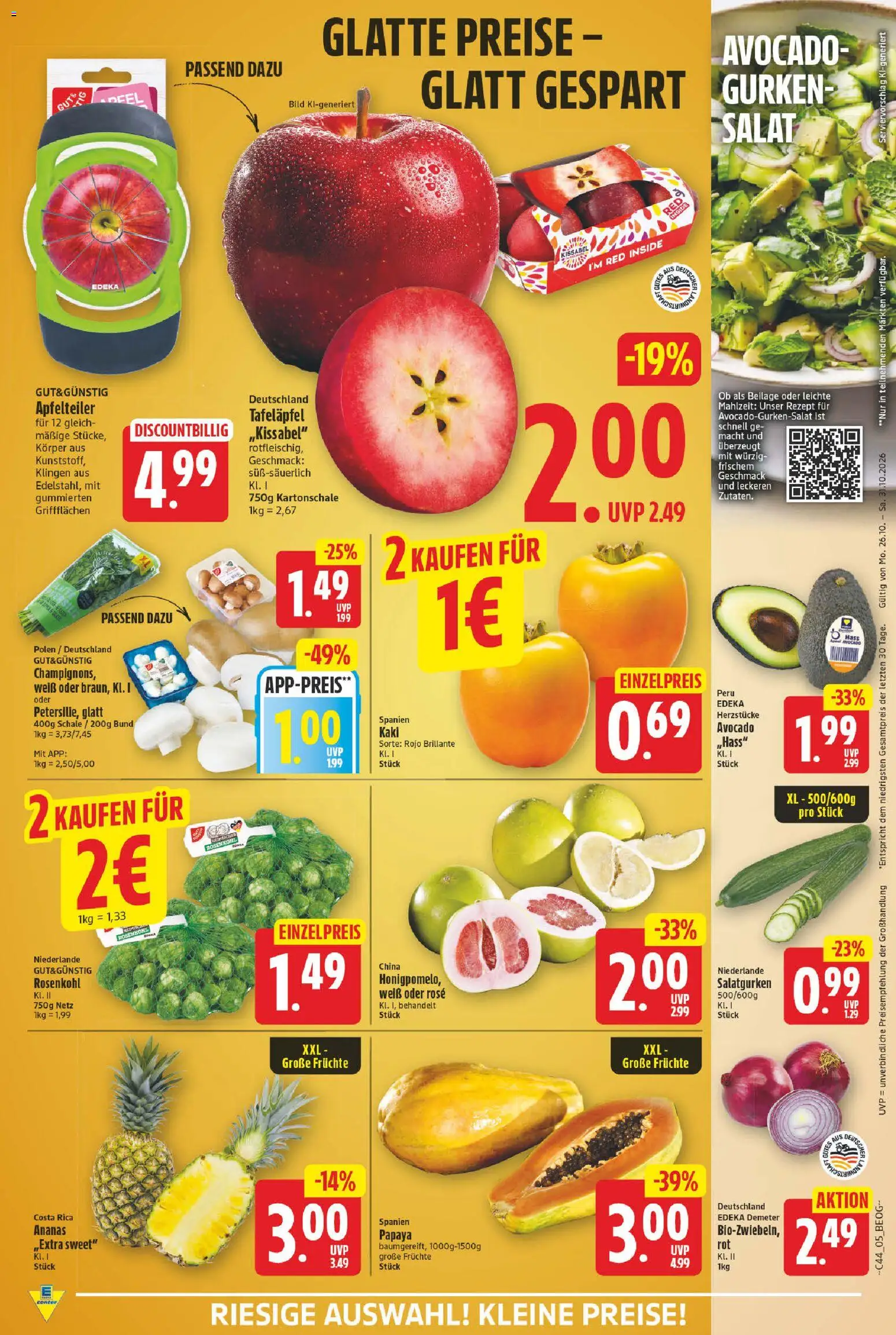 Vorschau von dem Prospekt des Geschäftes E center, gültig ab dem 26.10.2026 - Avocado, Salat, Kaki, Ananas, Gurken