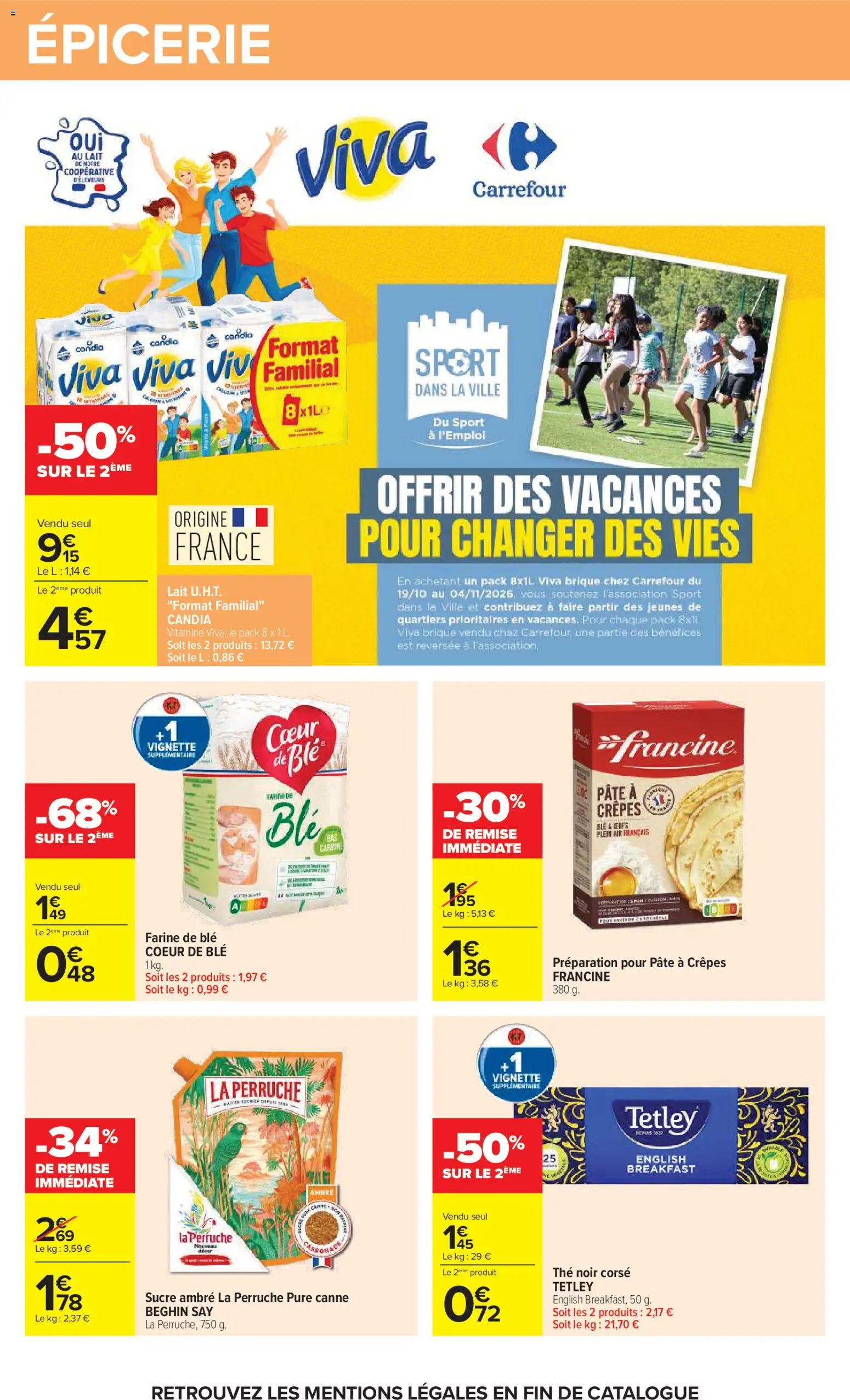 Prévisualisation de Carrefour catalogue du magasin Carrefour formulaire valide 20/10/2026 - Lait, Pâte, Thé, Sucre, Farine, Crêpes, Thé noir, Farine de ble
