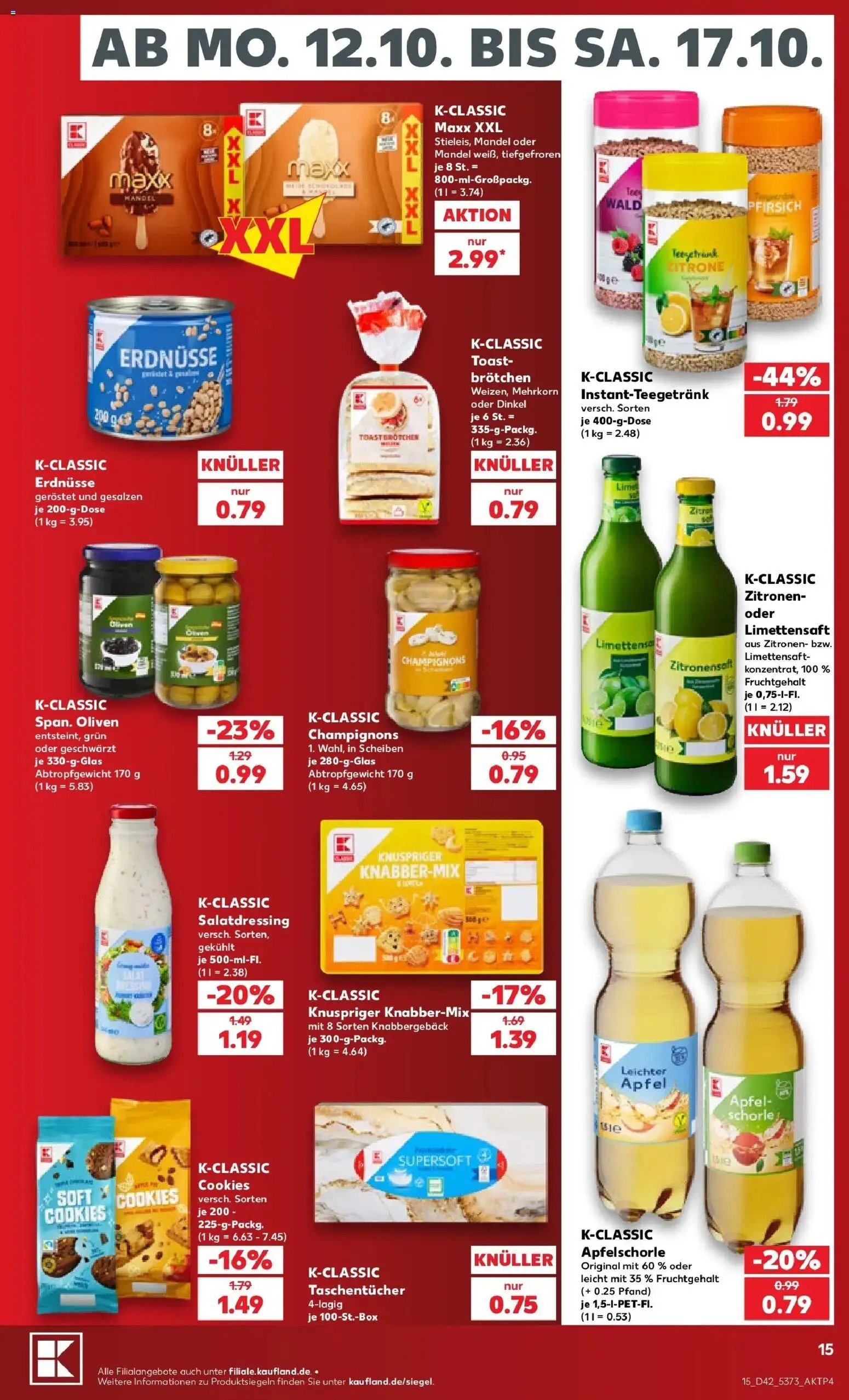 Vorschau von dem Prospekt des Geschäftes Kaufland, gültig ab dem 12.10.2026 - Äpfel, Champignons, Pfirsich, Zitronen, Erdnüsse, Toast, Taschentücher