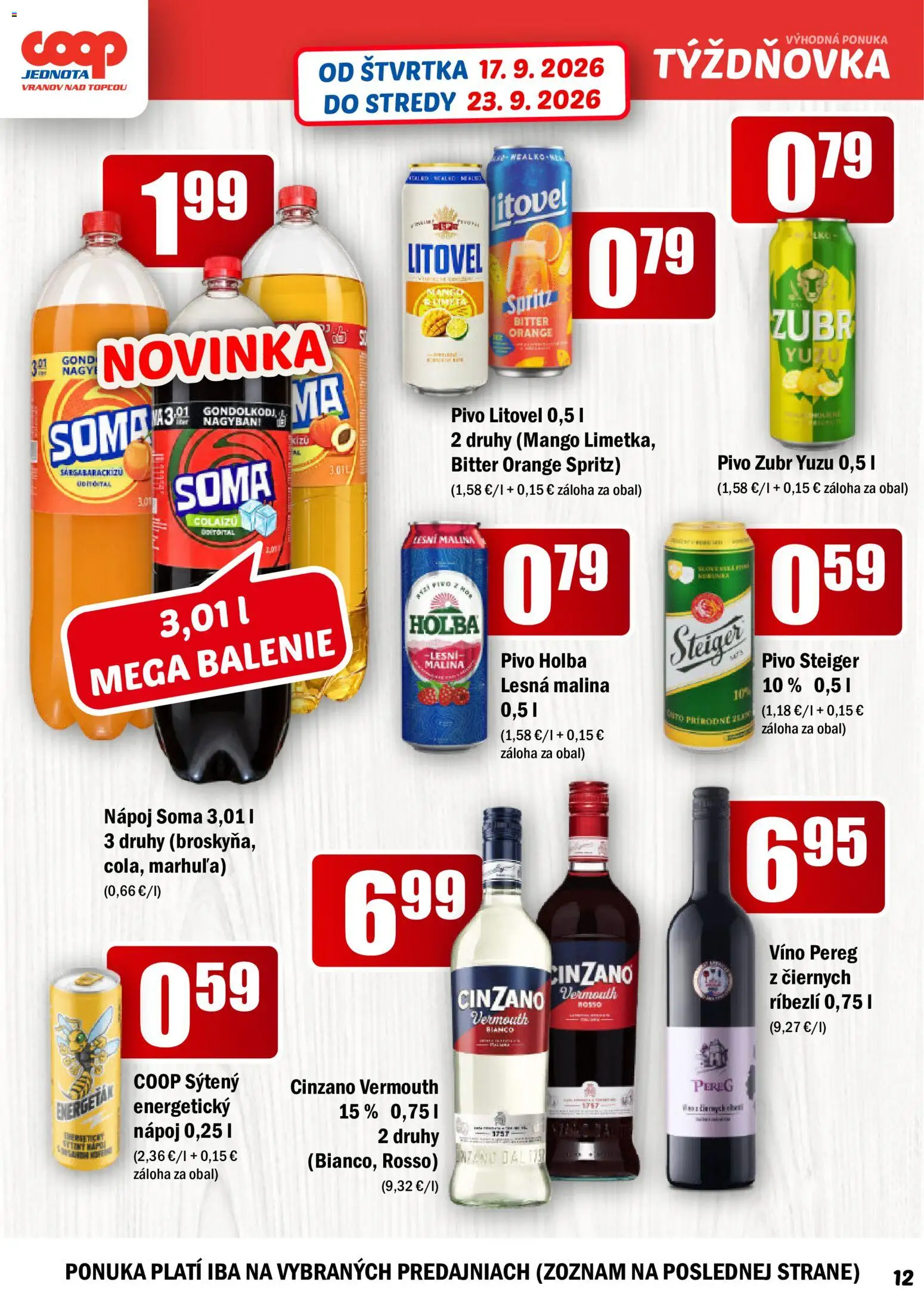 Náhľad COOP Jednota letáku platného od 17.09.2026 - Mango, Pivo, Víno, Cinzano, Steiger