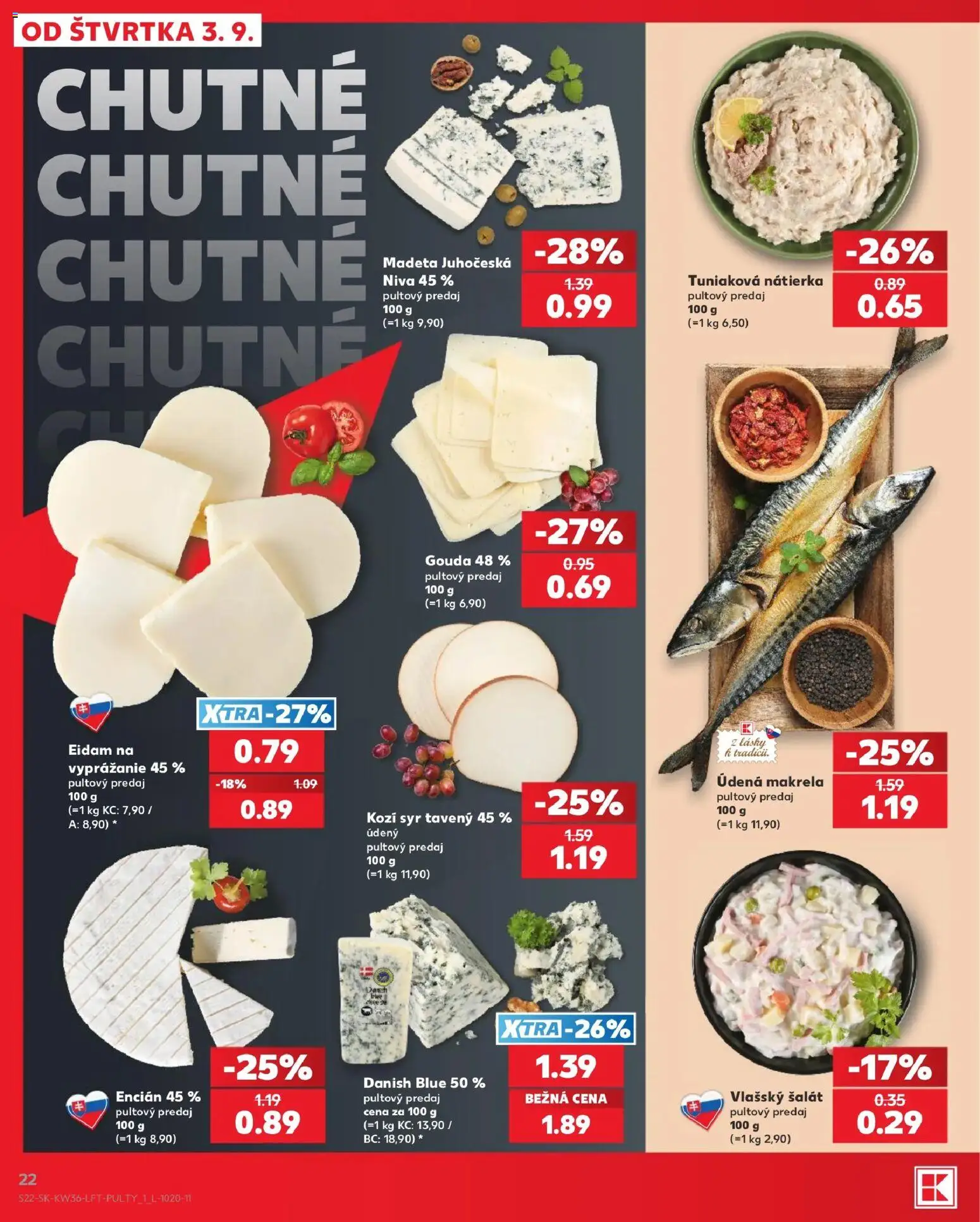 Náhľad Kaufland letáku platného od 03.09.2026 - Šalát, Niva, Makrela, Kozí syr, Nátierka, Gouda, Eidam, Encián