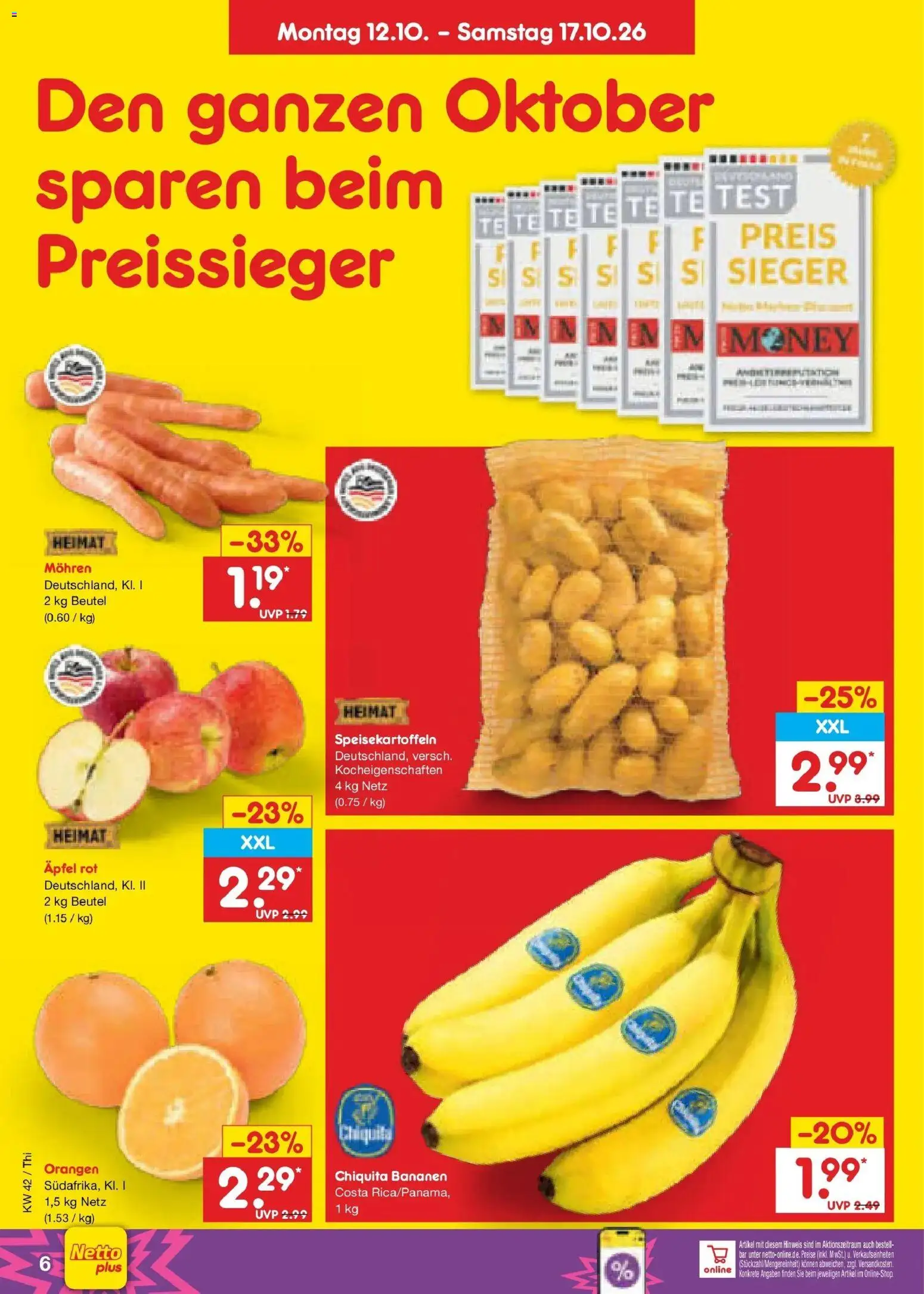 Vorschau von dem Prospekt des Geschäftes Netto Marken-Discount, gültig ab dem 12.10.2026 - Äpfel, Bananen, Orangen, Mohren