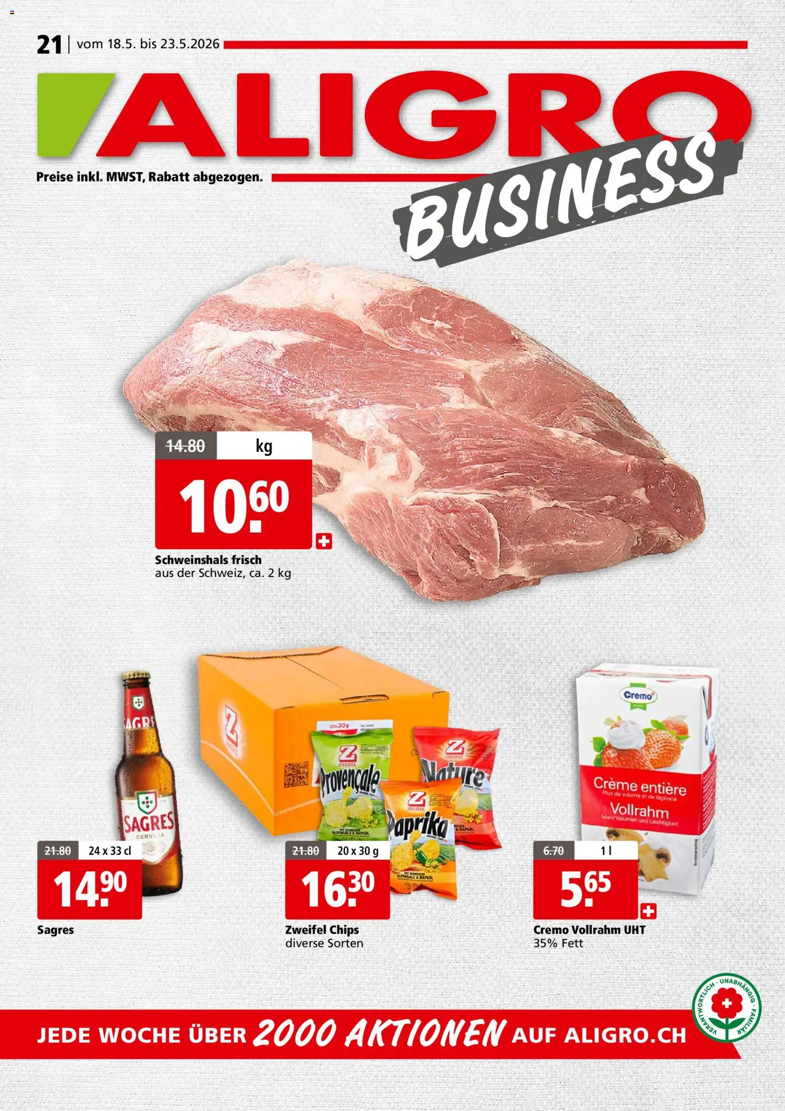 Vorschau des Merkblatts Aligro aktionen Business Schlieren, Gossau SG, Frauenfeld, Rapperswil-Jona, Sargans, Bern vom Shop Aligro gültig von 18.05.2026 bis 23.05.2026
