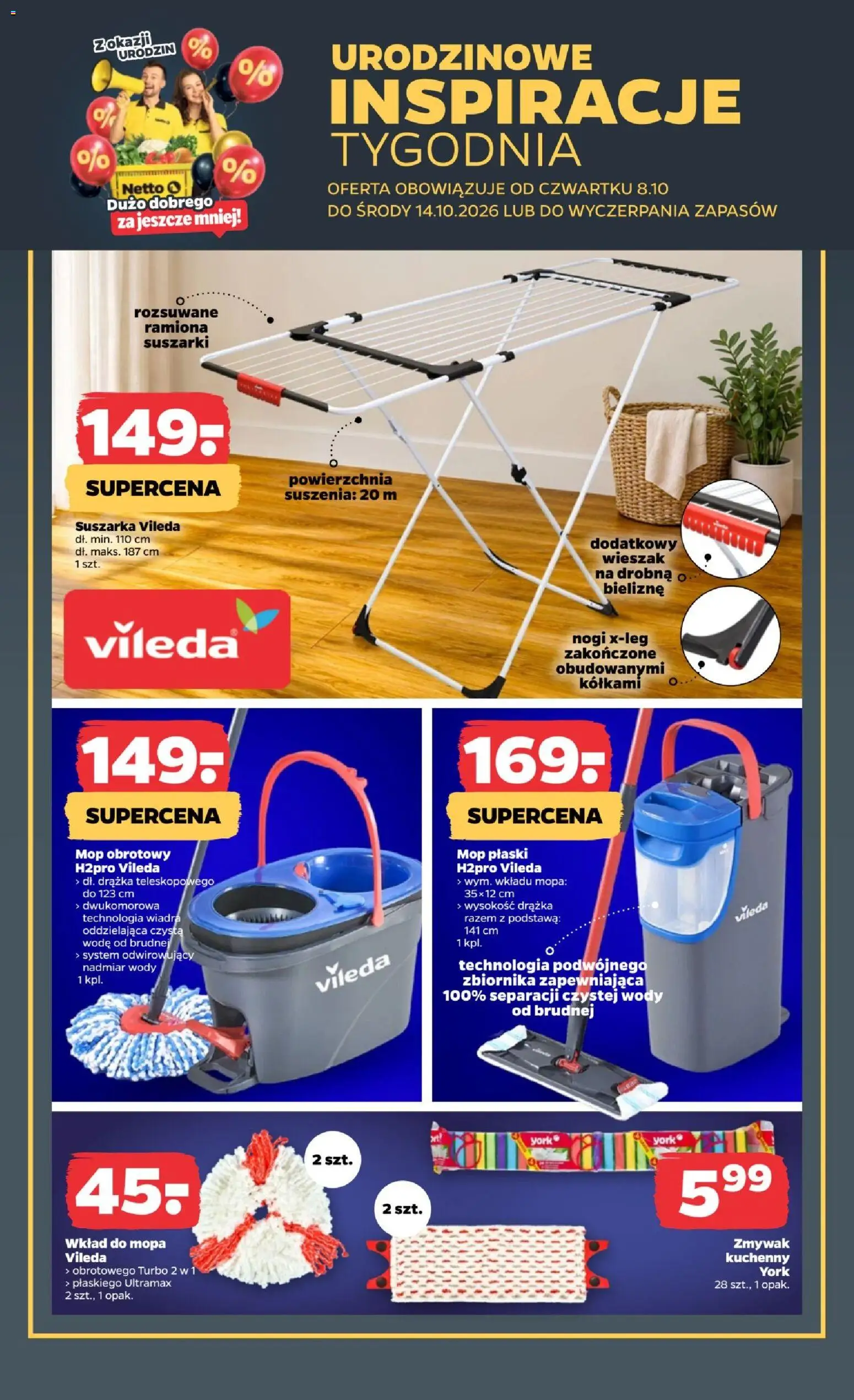 Pogląd gazetki "Netto gazetka od czwartku NonFood" ze sklepu Netto ważnej od 08.10.2026 - Mop, Suszarka, Vileda, Wieszak, Suszarka vileda, Mop obrotowy